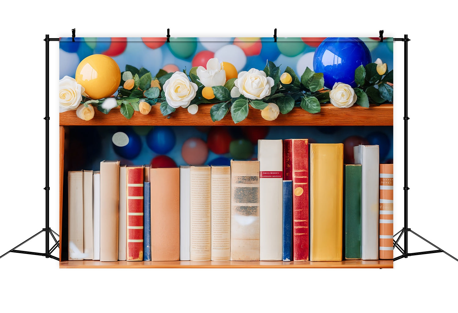 Vorschule Fotohintergrund bunten Ballon Girlande Bücherregal zurück zu Schule Fotokulisse LXX58-139