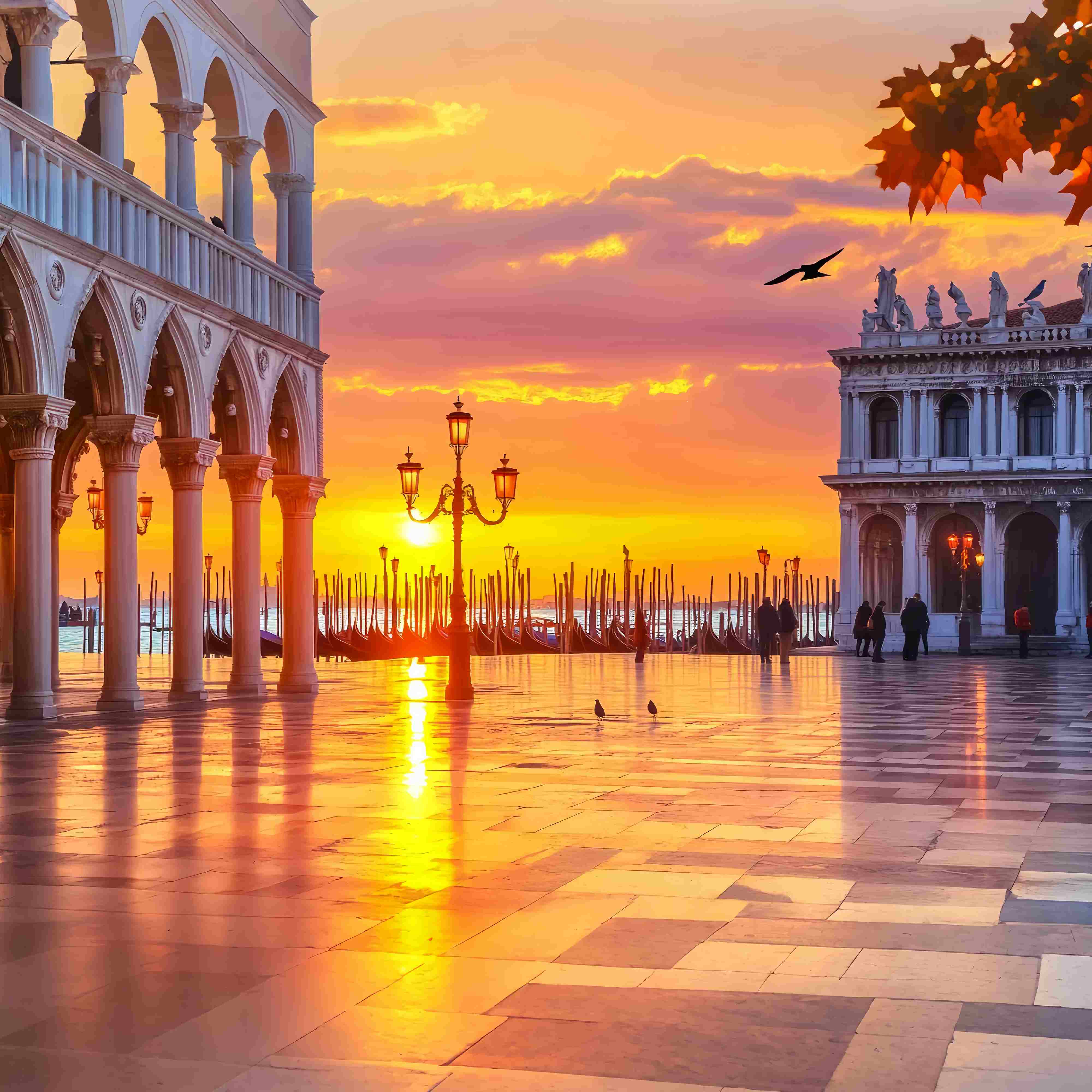 Herbst-Foto Hintergrund Venezianischer Sonnenaufgang Gondelblick Sonnenuntergang Foto Hintergrund LXX58-171