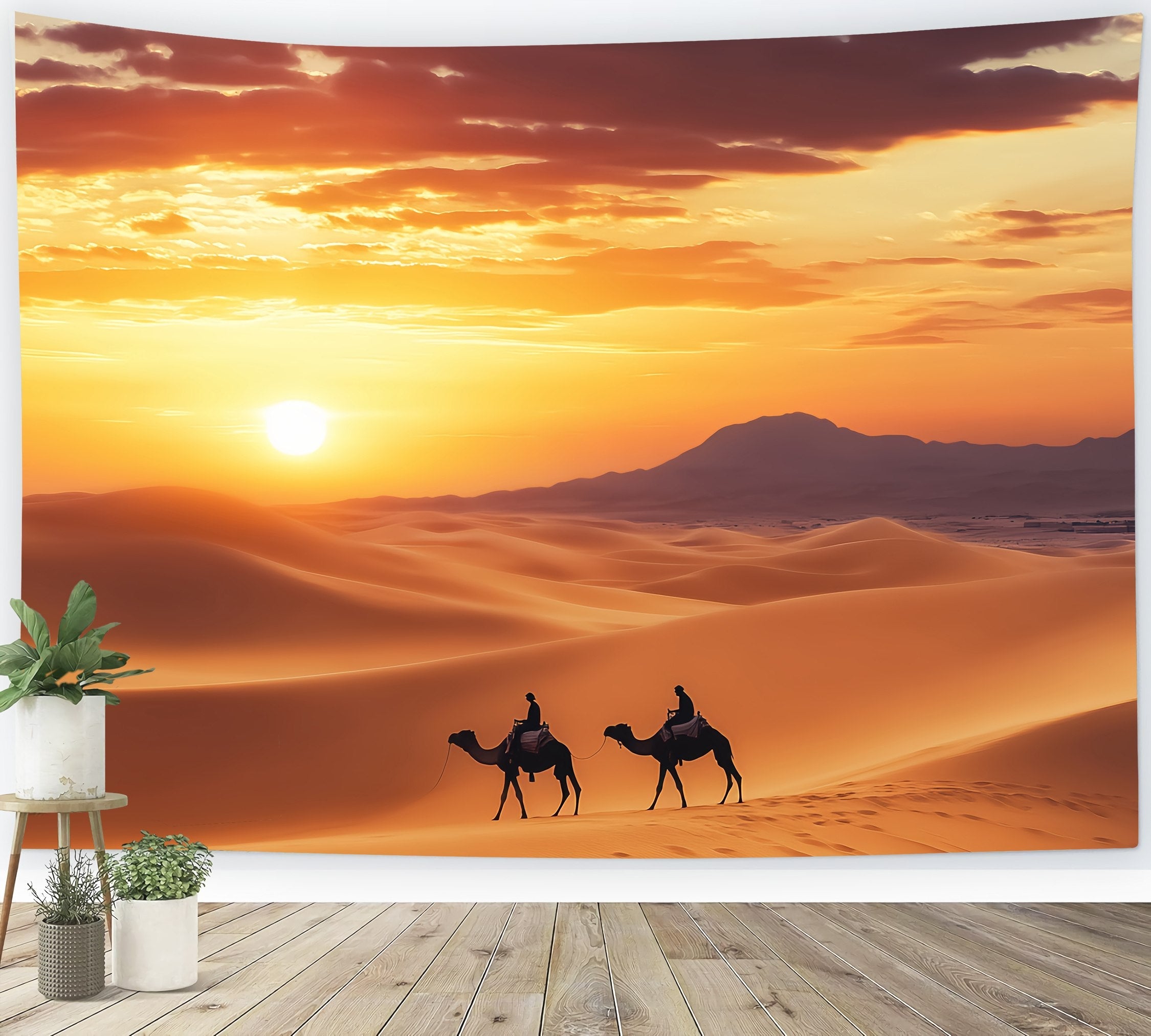 Herbst-Foto Hintergrund-Ideen Goldene Wüstenkarawane Silhouette Sonnenuntergang-Foto Hintergrund LXX58-173
