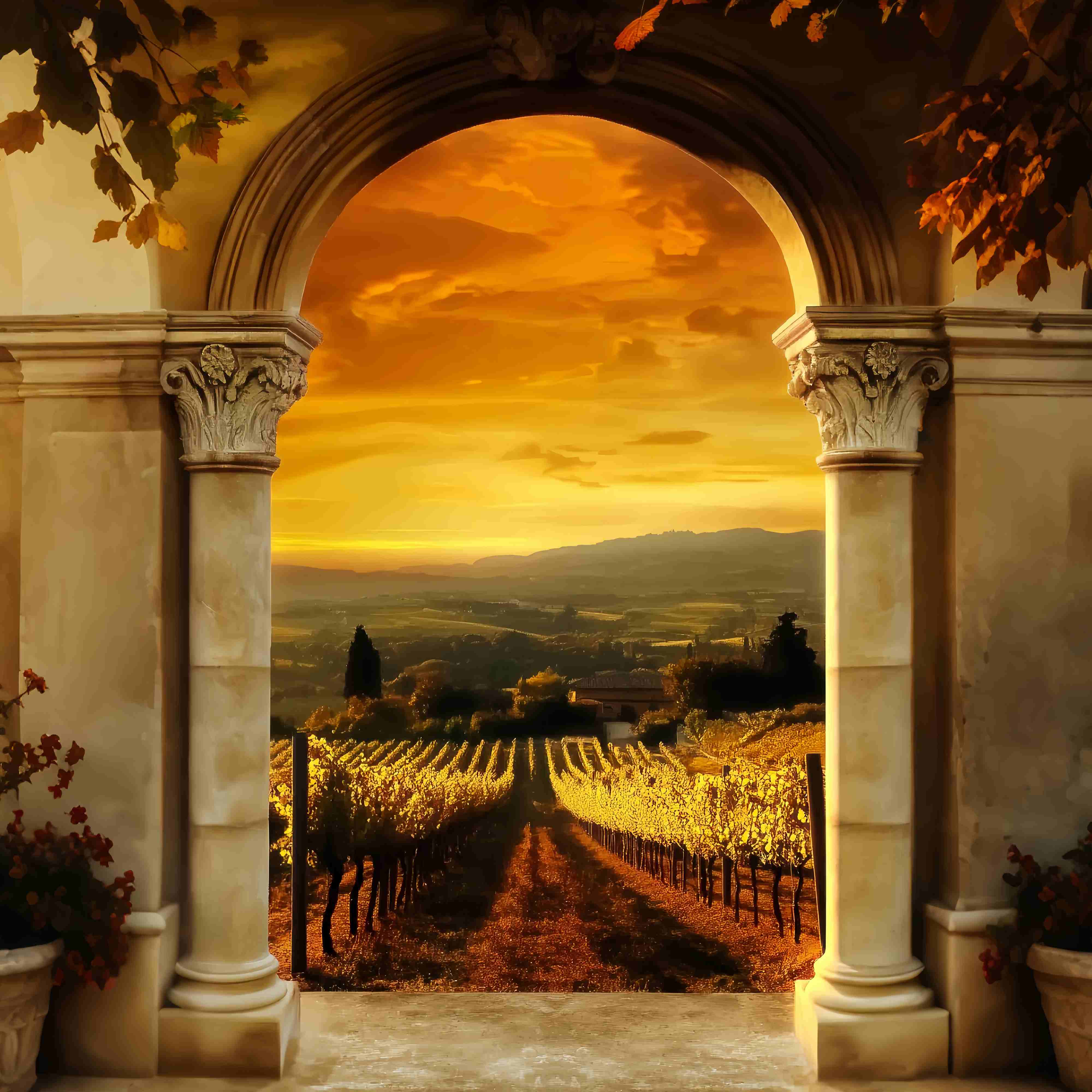 Herbstkulisse Golden Vineyard Archway View Vintage Backdrop LXX58-174
