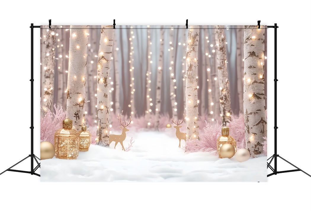 Winter Wonderland Backdrop Birkenwald Goldene Lichter Winter Fotokulisse LXX58-229