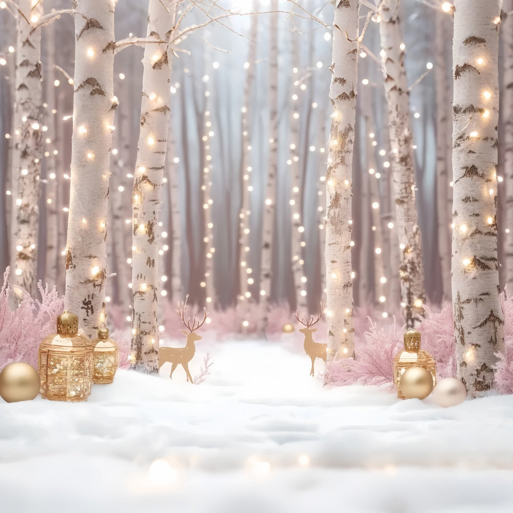 Winter Wonderland Backdrop Birkenwald Goldene Lichter Winter Fotokulisse LXX58-229