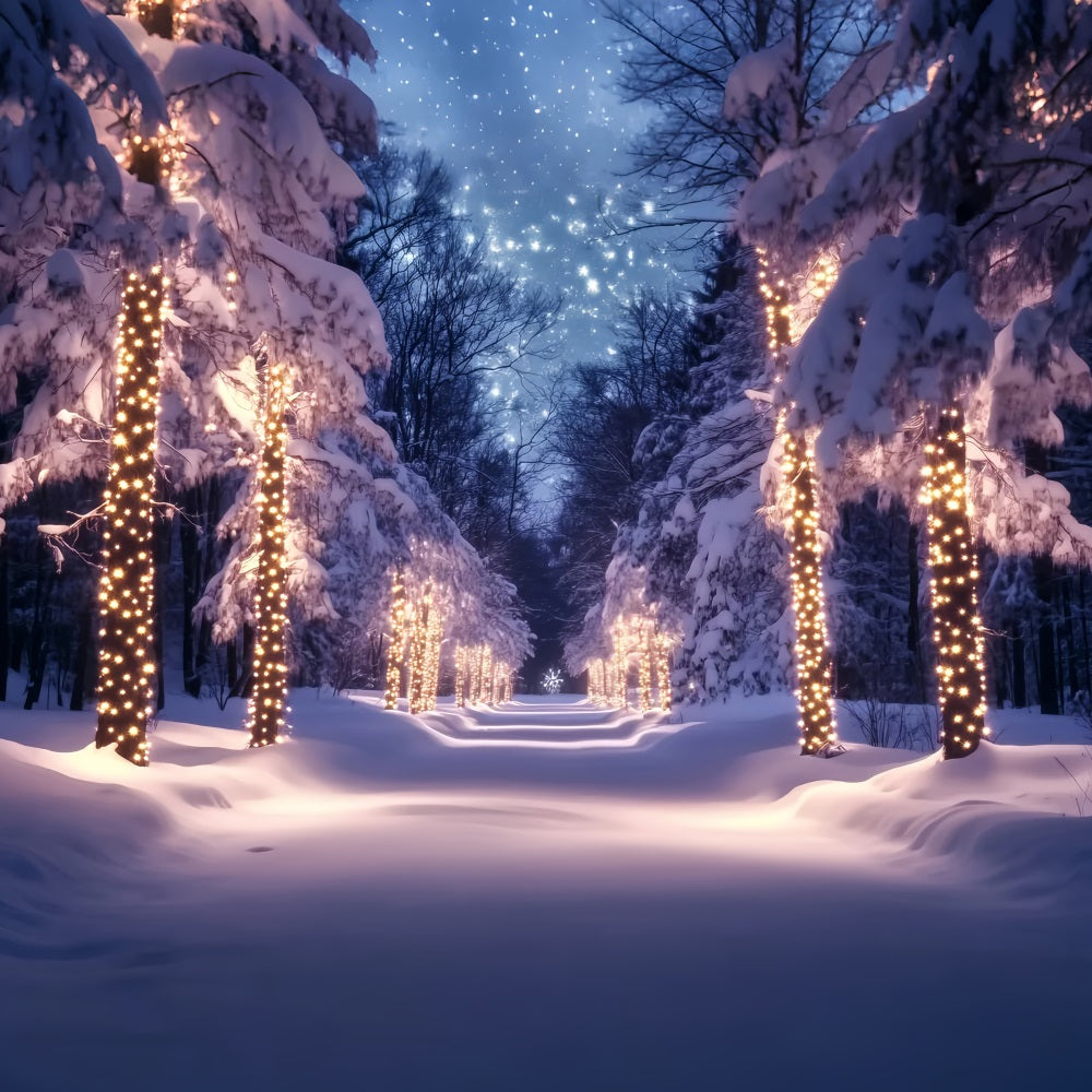 WaldFotohintergrund Golden Lights Snowy Pathway Winter Wonderland Backdrop LXX58-241