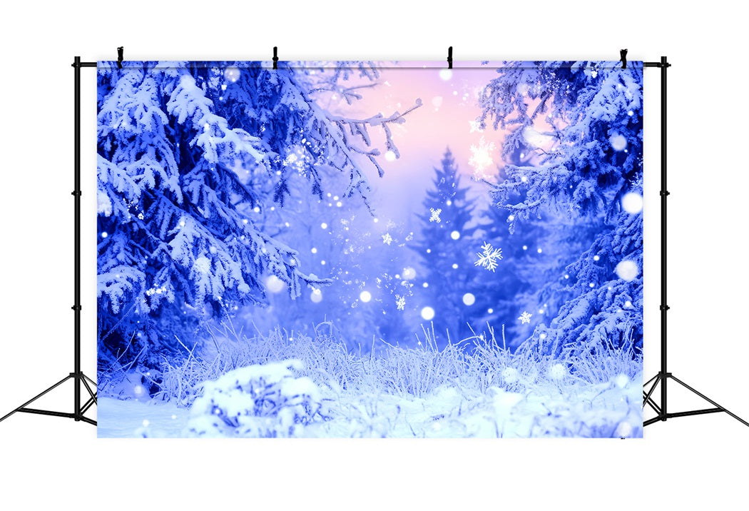 WaldFotohintergrund Blauer Frost Glitzernde Schneeflocken Winter-Fotohintergrund LXX58-242
