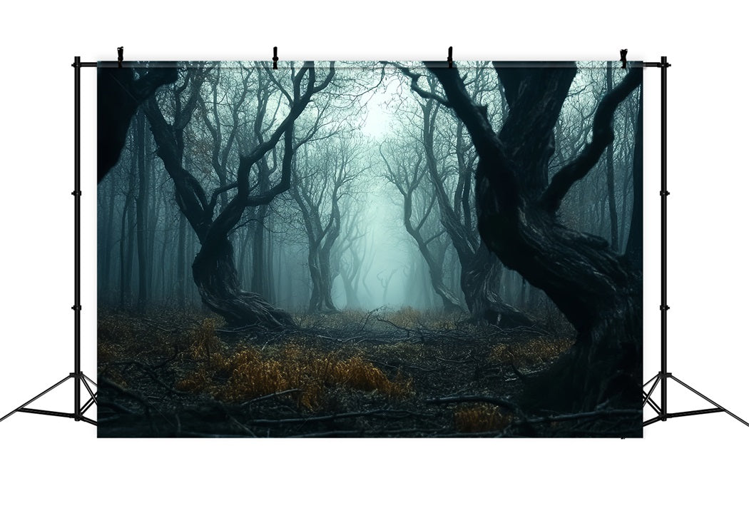 Gruseliger Wald Verdrehte dunkle Nebelbäume Waldfotografie-Foto Hintergrund LXX58-273