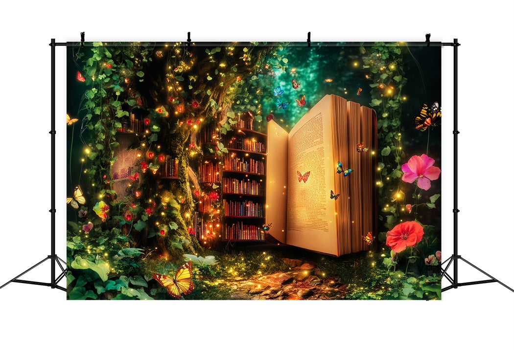 Verzauberter Wald Magische Bibliothek Baum Bücherregal Fotografie Wald Foto Hintergrund LXX58-286