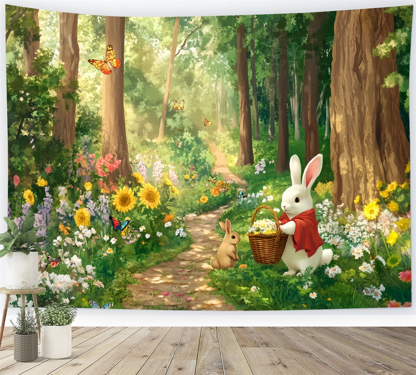 Magischer Wald Sonnenblumenwiese Hasenversammlung Verzauberter Wald Foto Hintergrund LXX58-287