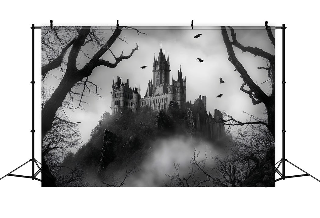 Nachtwald Gotische Spukschloss Nebel Spukwald-Foto Hintergrund LXX58-301