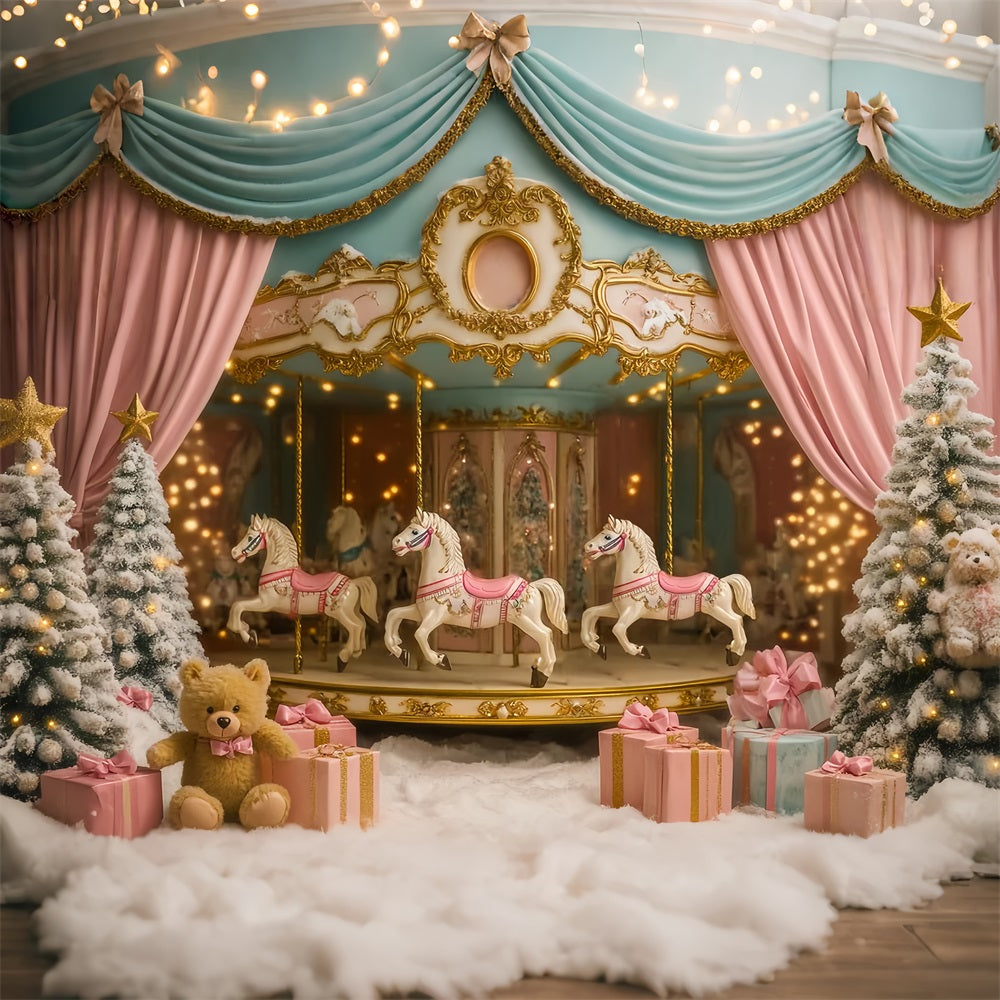 Neugeborenen Fotohintergrund Karussellpferde Winterwunderland Neugeborenen Fotografie Studio Hintergründe LXX58-343