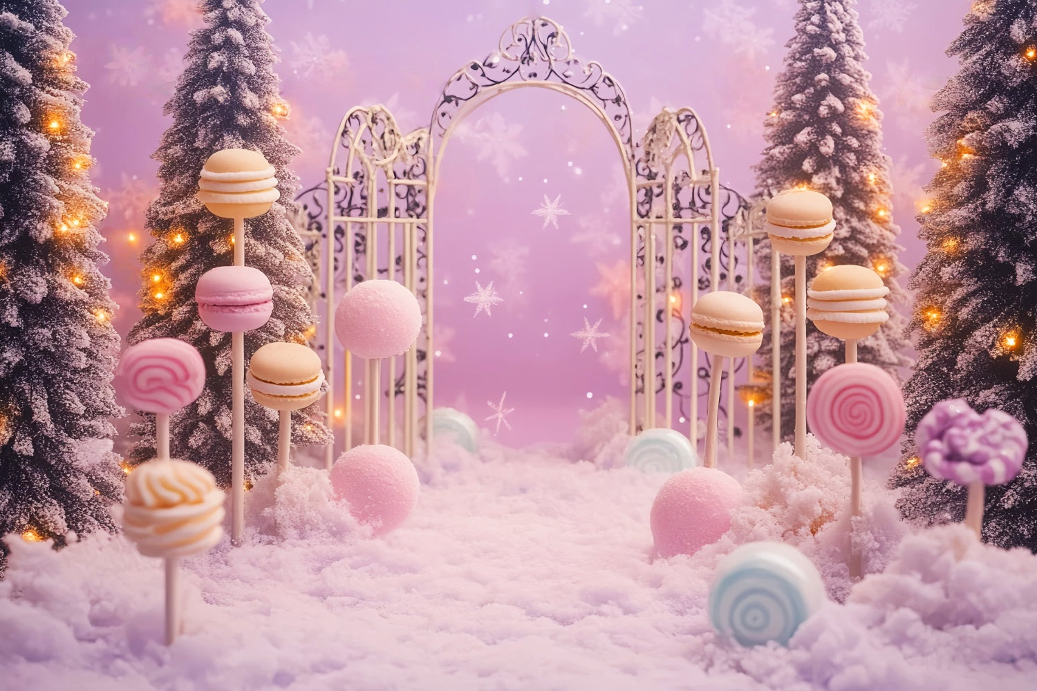 Neugeborenen Fotohintergrund Candy Wonderland Schneebedeckter Wald Neugeborenen Fotoshooting Fotohintergrund LXX58-347