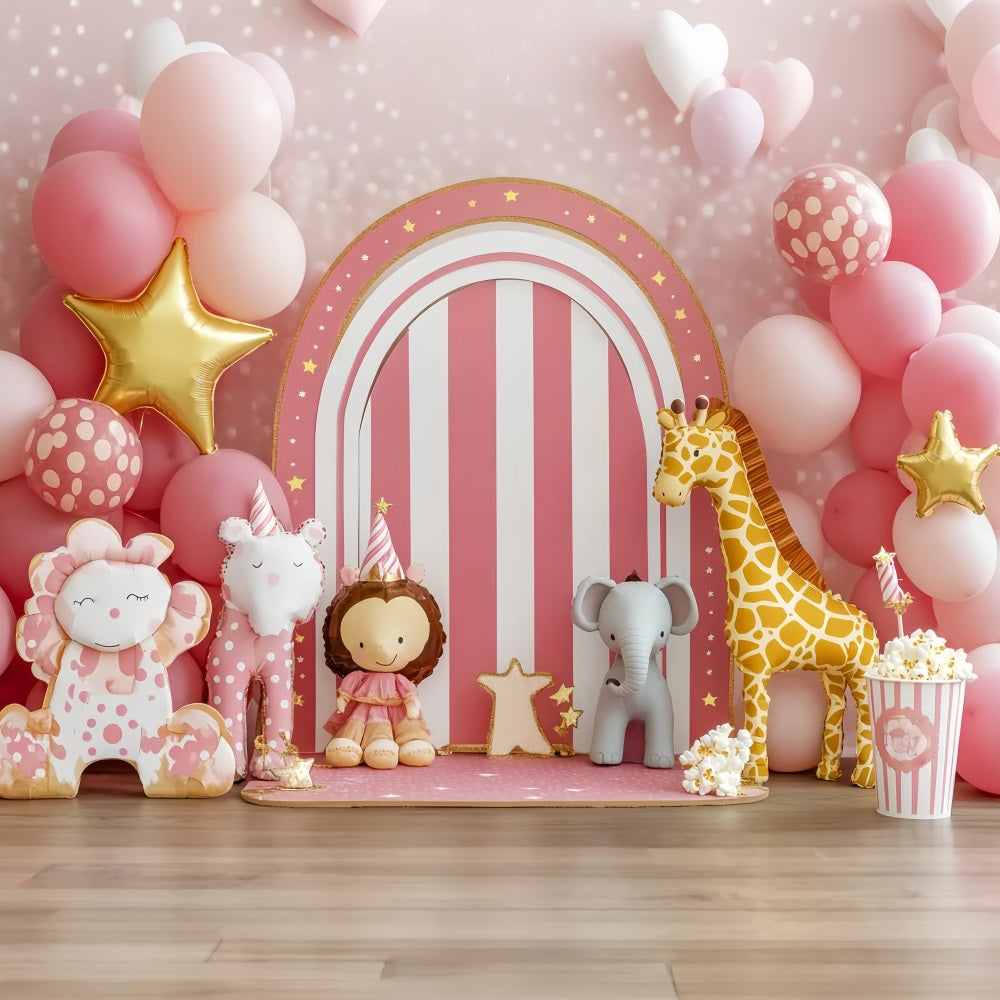 Neugeborenen Fotohintergrund Zirkustiere Rosa Luftballons Fotostudio Hintergründe für Kinder LXX58-351