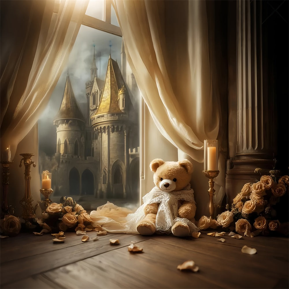 Schloss Fotohintergrund Goldener Schein Schlossansicht Neugeborenen Fotografie Studio Hintergründe LXX58-374