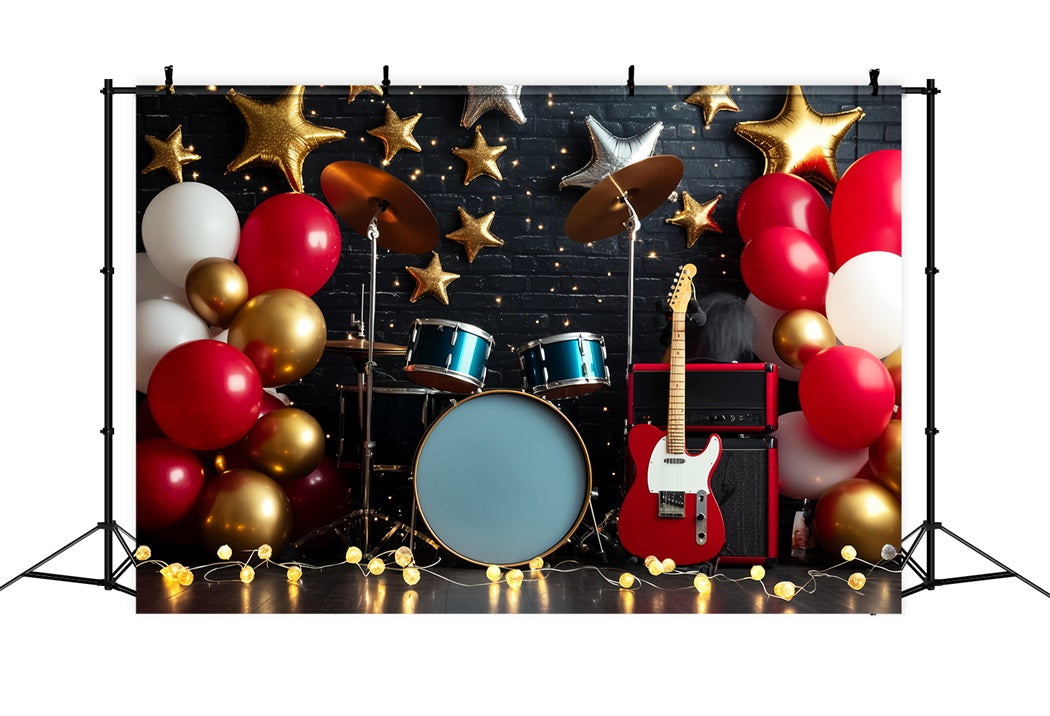 Mond- und Sterne Fotohintergrund Rockstar Drum Guitar Stage Neugeborenen Fotohintergrund LXX58-390