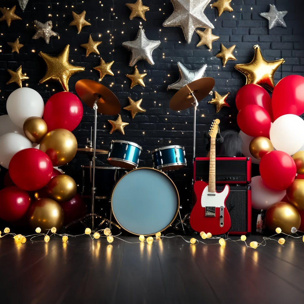 Mond- und Sterne Fotohintergrund Rockstar Drum Guitar Stage Neugeborenen Fotohintergrund LXX58-390