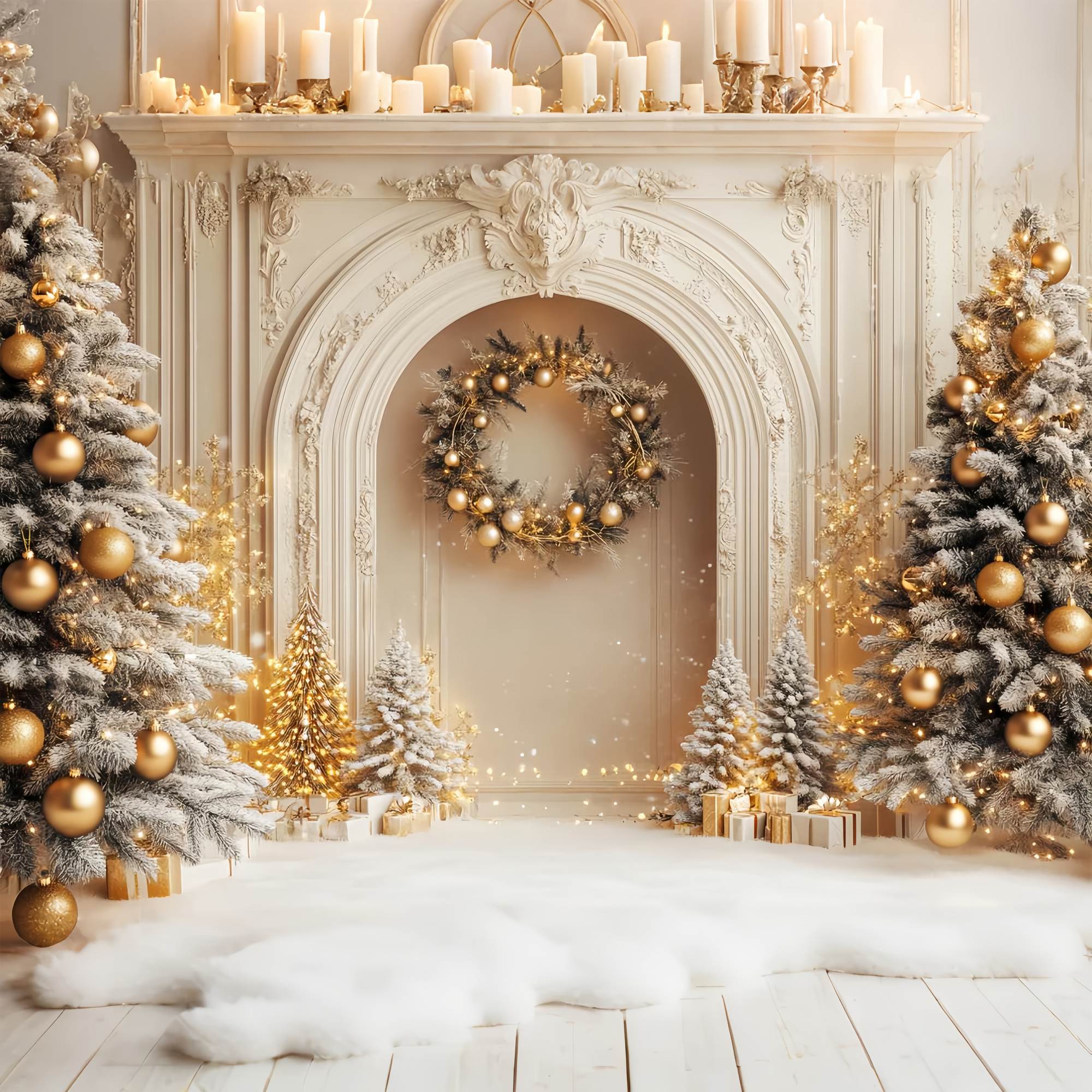 Weiße Weihnachten Foto Hintergrund Golden Frosted Palace Trees Weihnachten Backdrop Ideen LXX58-54