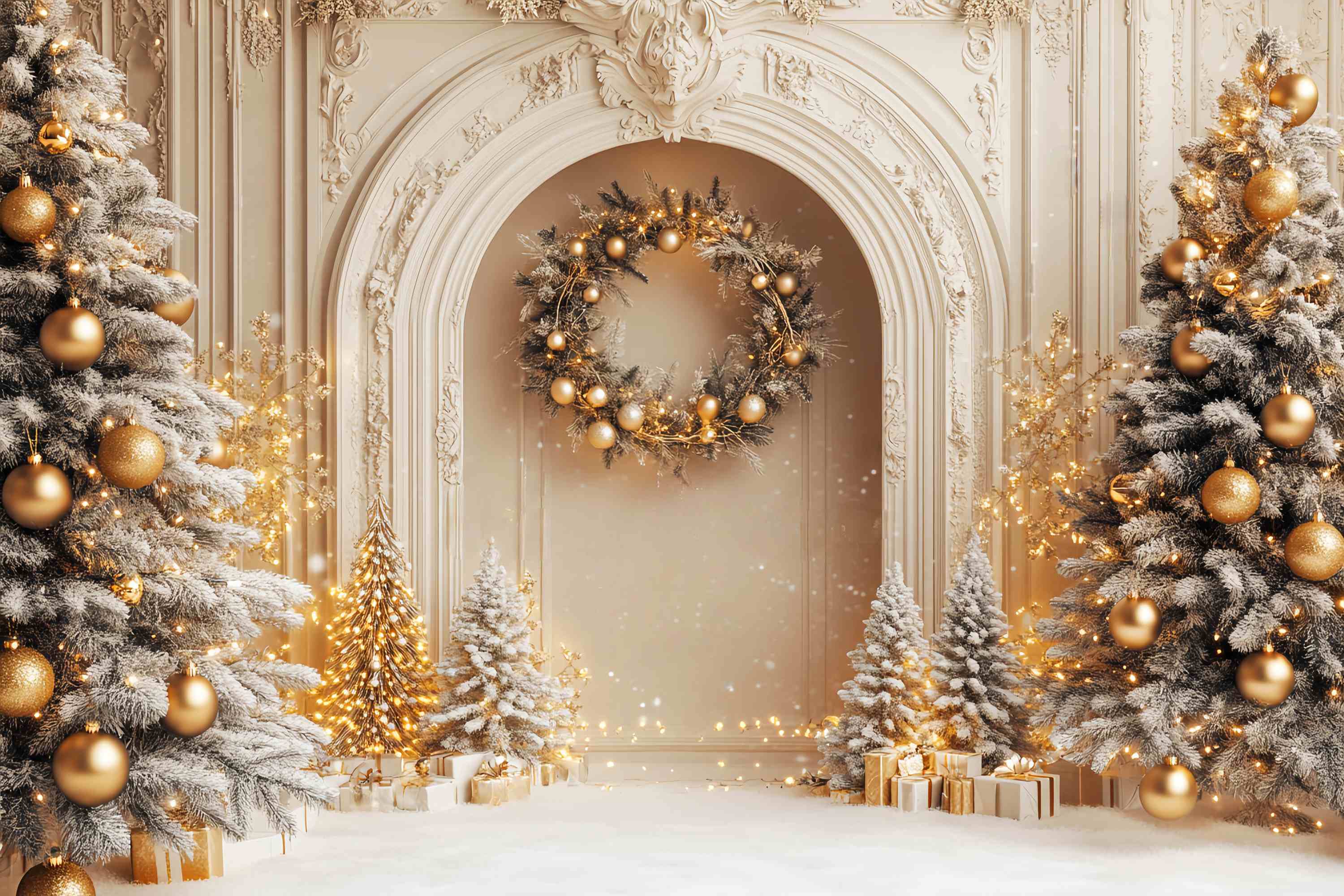 Weiße Weihnachten Foto Hintergrund Golden Frosted Palace Trees Weihnachten Backdrop Ideen LXX58-54