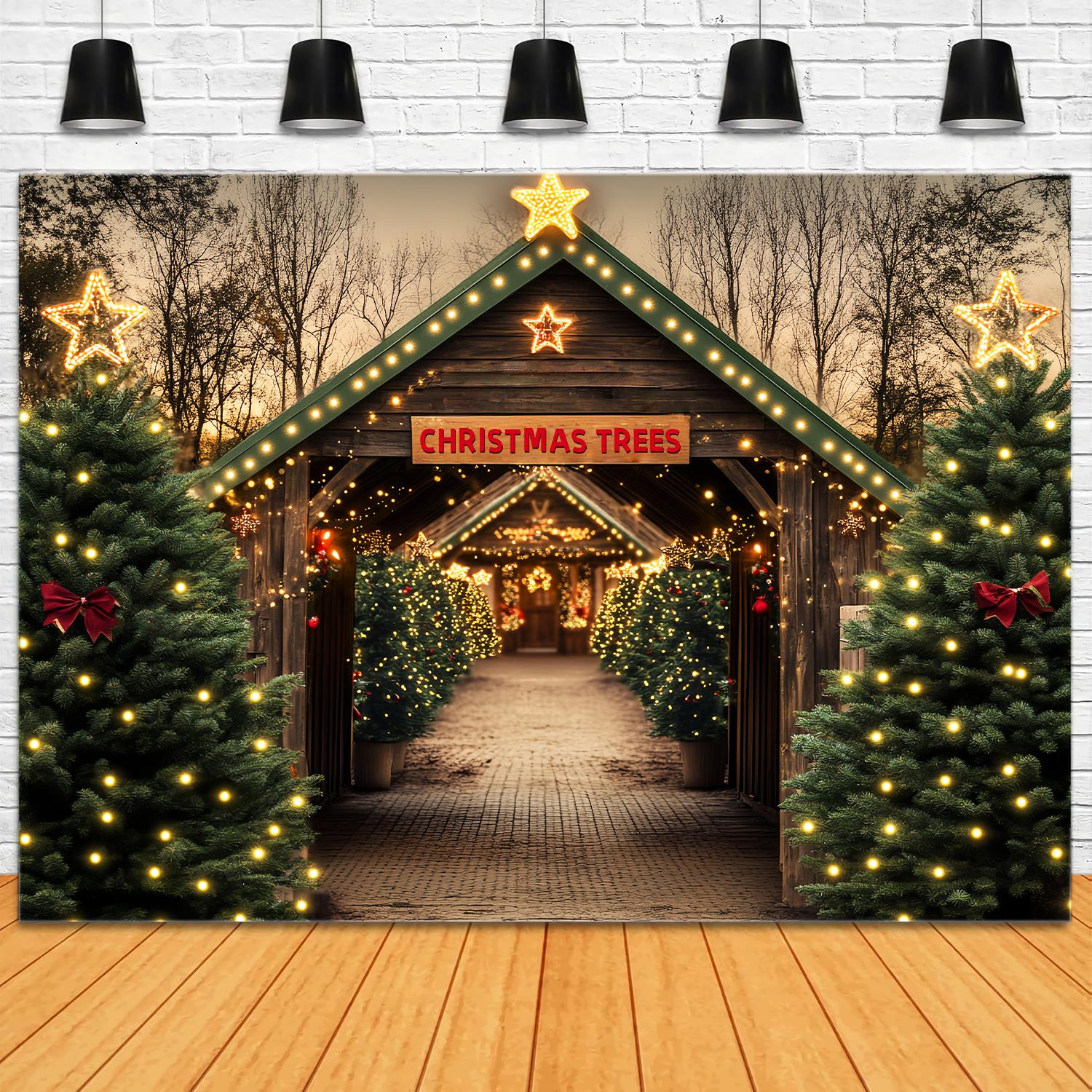 Weihnachtsbaum Bauernhof Hintergrund Rustikale Baum Bauernhof Tunnel Weihnachten Hintergründe für die Fotografie LXX58-55
