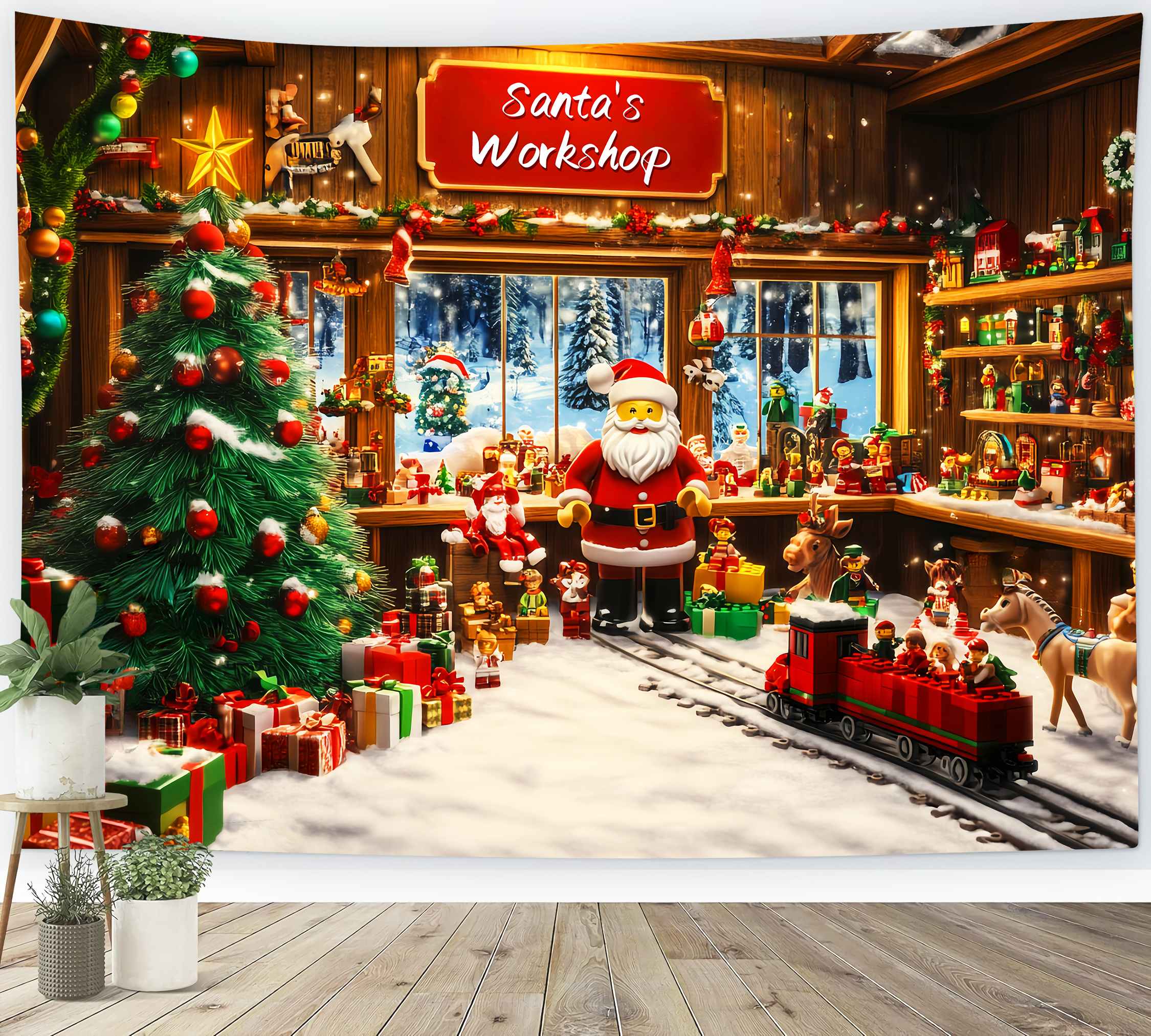 Weihnachtsmann Werkstatt Foto Hintergrund Lego Santa's Workshop Weihnachten Backdrops Verkauf LXX58-64