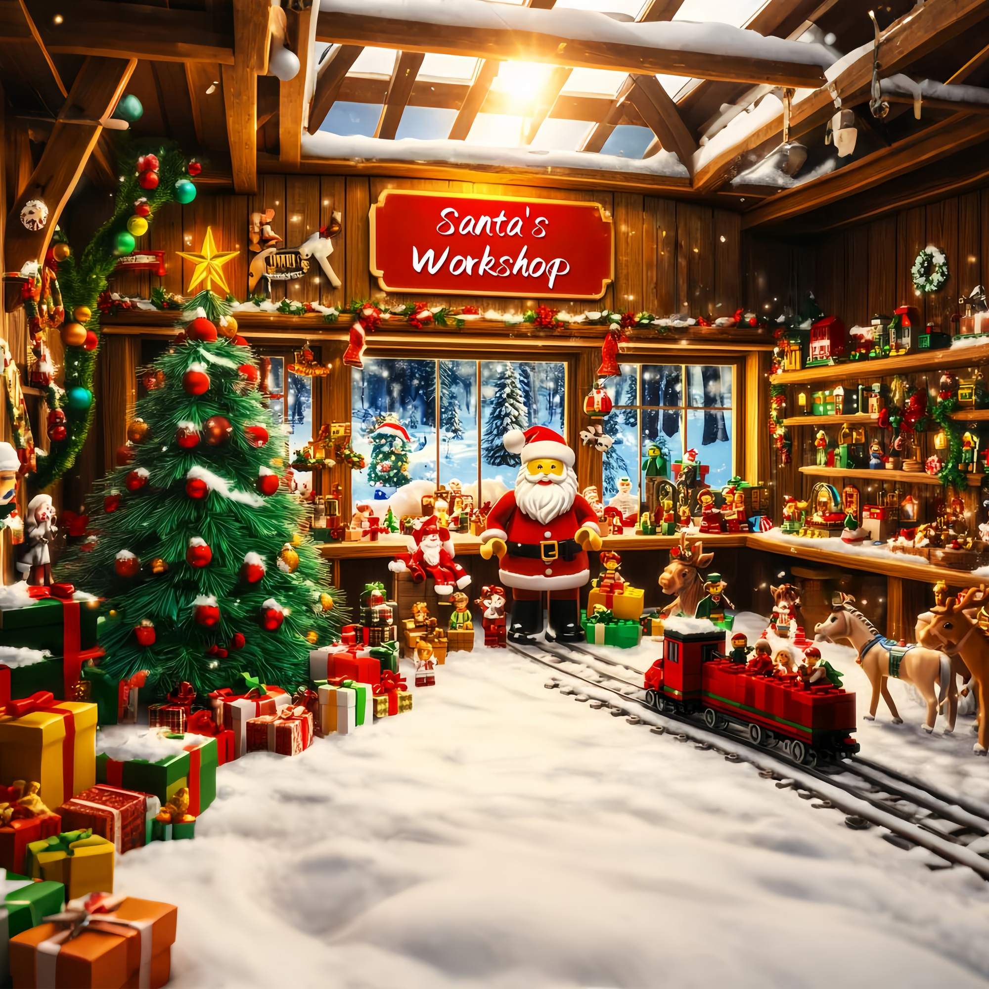 Weihnachtsmann Werkstatt Foto Hintergrund Lego Santa's Workshop Weihnachten Backdrops Verkauf LXX58-64