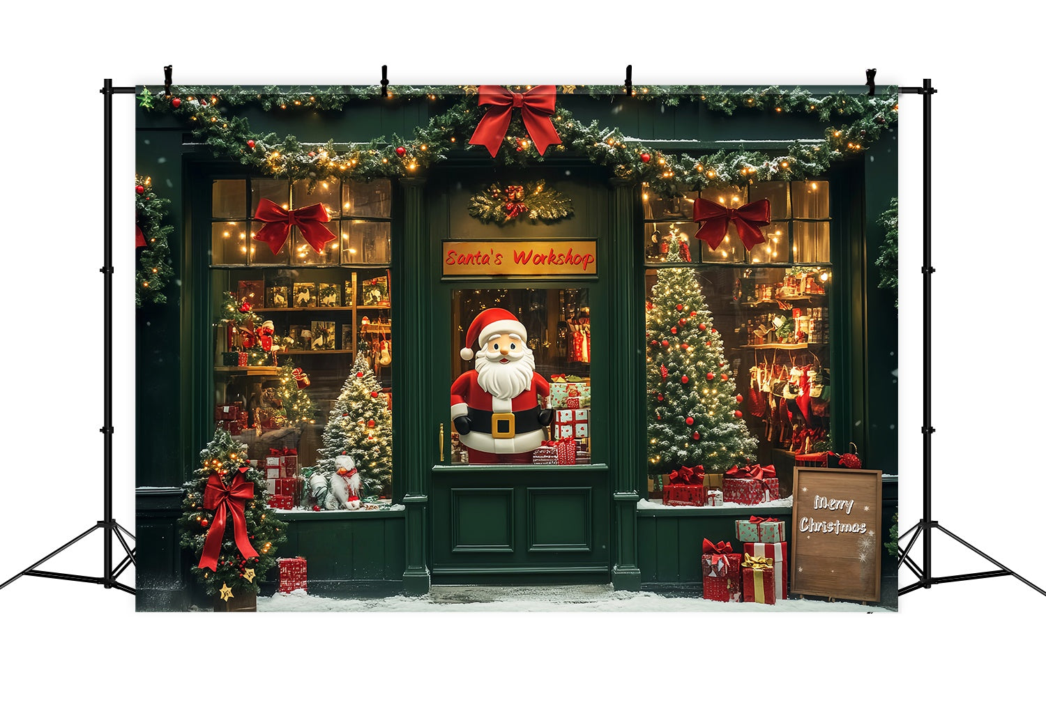 Weihnachtsmannwerkstatt Backdrop Weihnachtsmann Spielzeugladen Fenster Weihnachten Foto Hintergrund LXX58-67