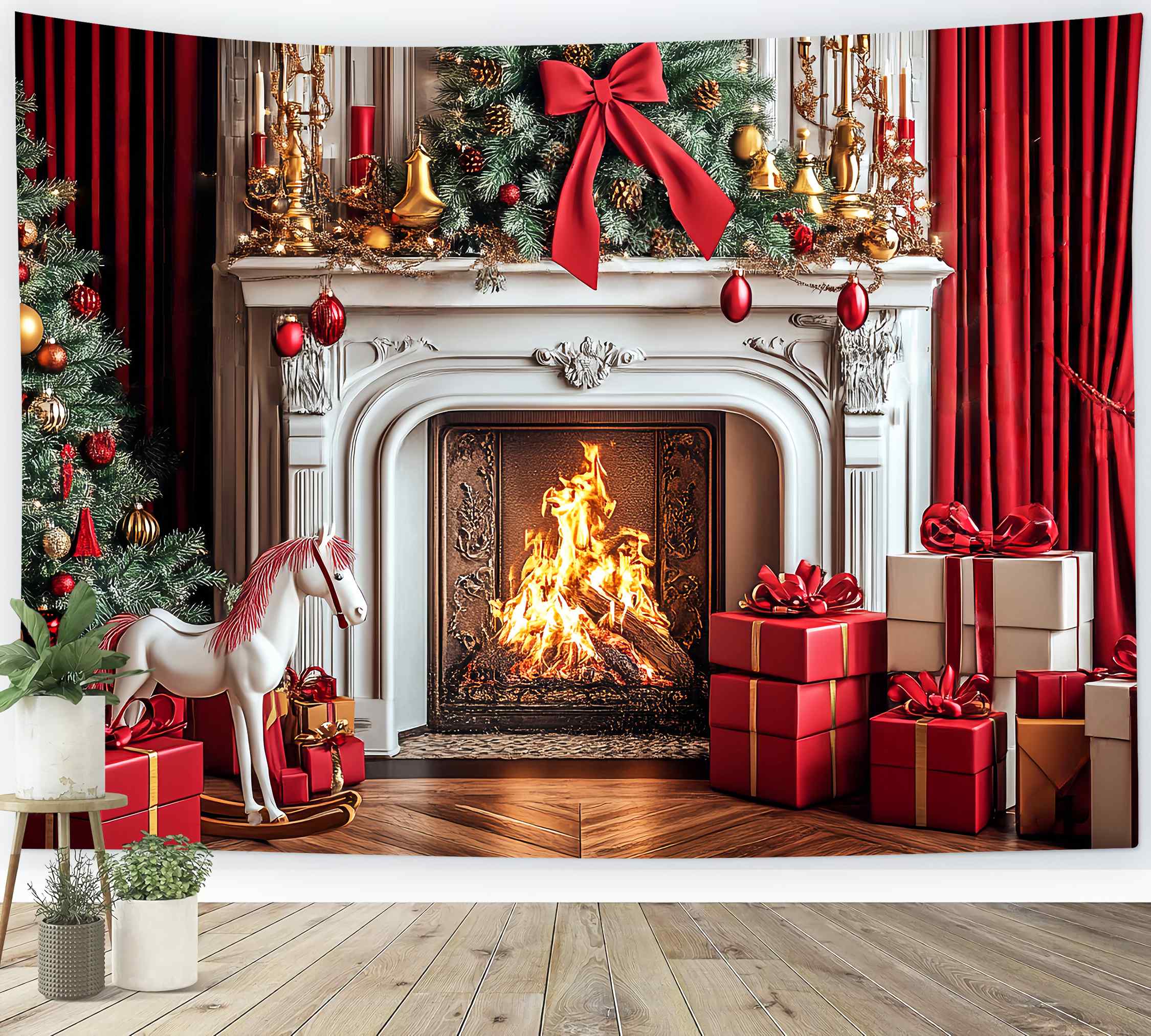 Weihnachten Kamin Foto Hintergrund Classic Rot Gold Kamin Cheer Backdrop Weihnachten LXX58-69