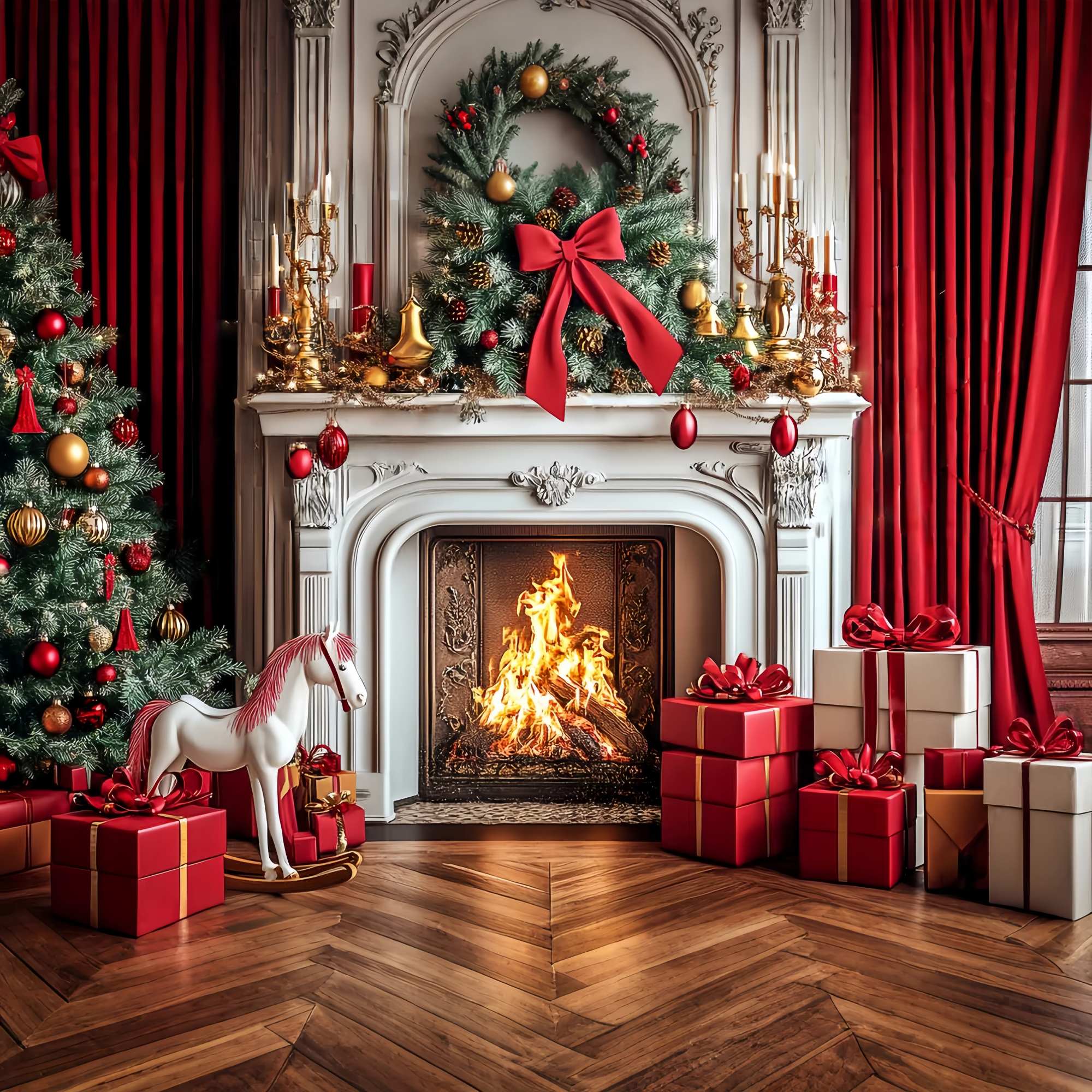 Weihnachten Kamin Foto Hintergrund Classic Rot Gold Kamin Cheer Backdrop Weihnachten LXX58-69