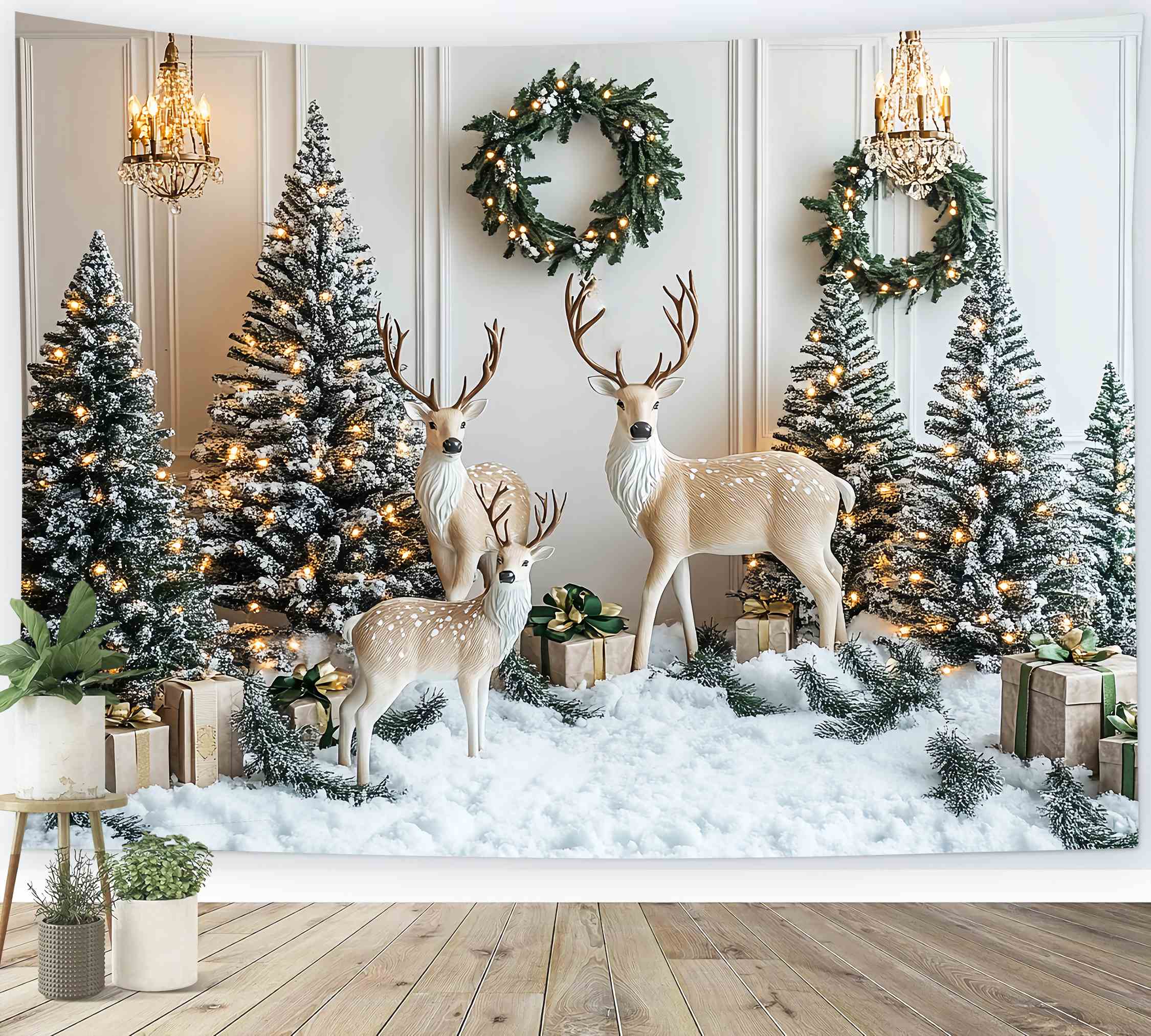 Weihnachten Wand Foto Hintergrund verschneit Rentier Tannenwunderland Weihnachten Hintergrundbilder 10x10 LXX58-70