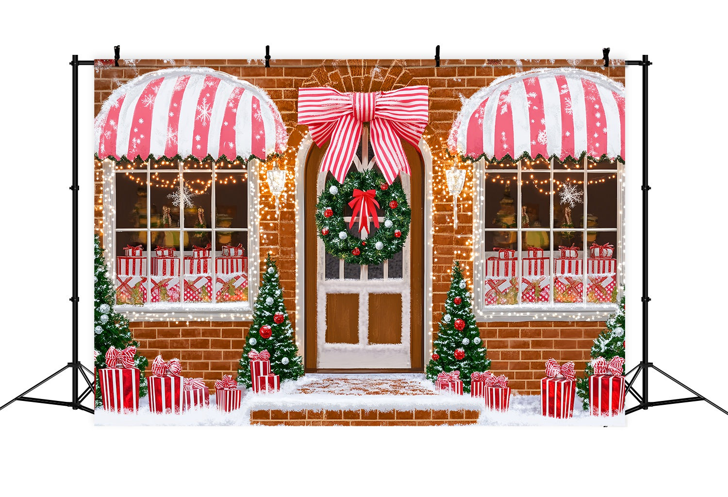 Weihnachtsmann Werkstatt Hintergrund Zuckerstange Geschenk Schaufenster Weihnachten Fotohintergründe LXX58-71