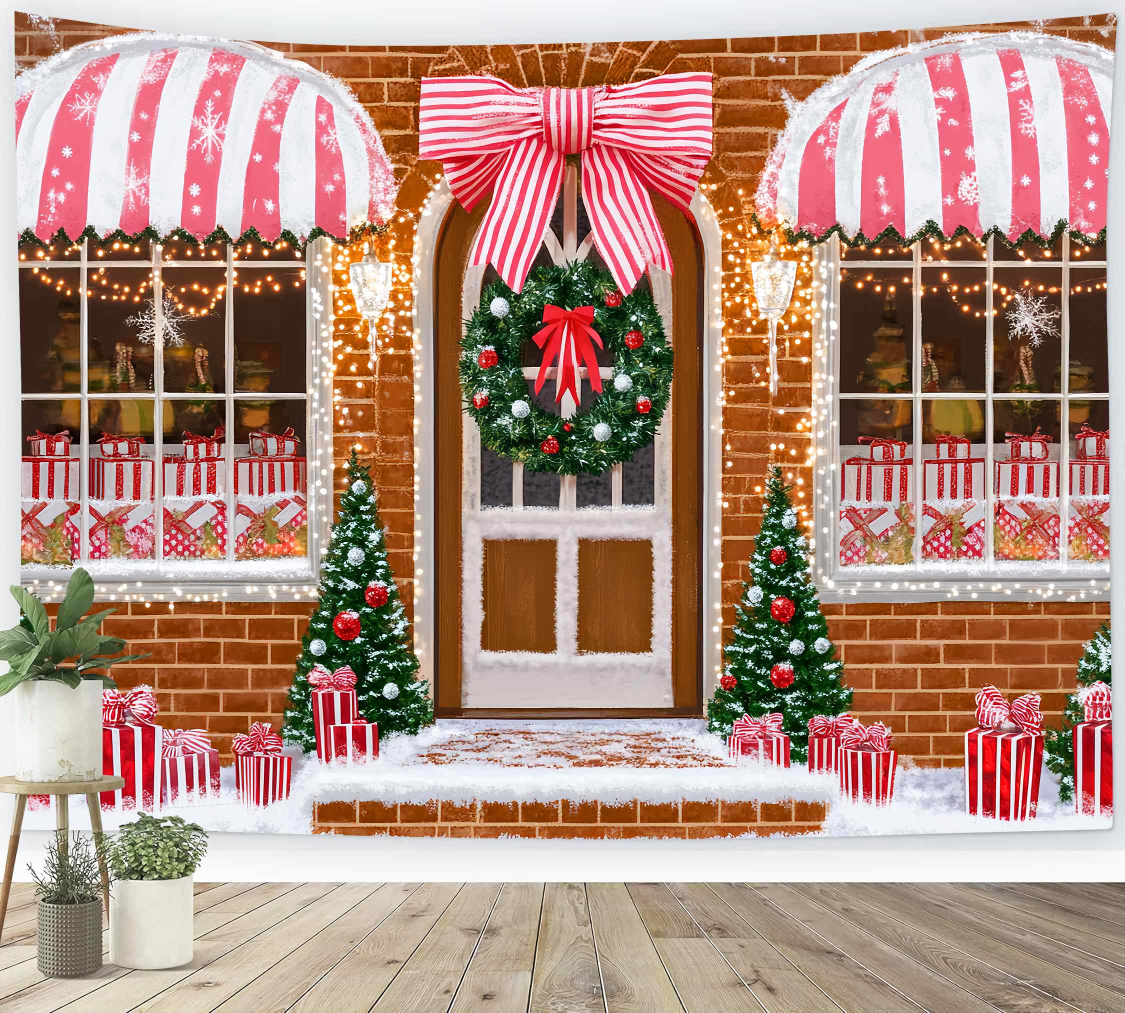 Weihnachtsmann Werkstatt Hintergrund Zuckerstange Geschenk Schaufenster Weihnachten Fotohintergründe LXX58-71