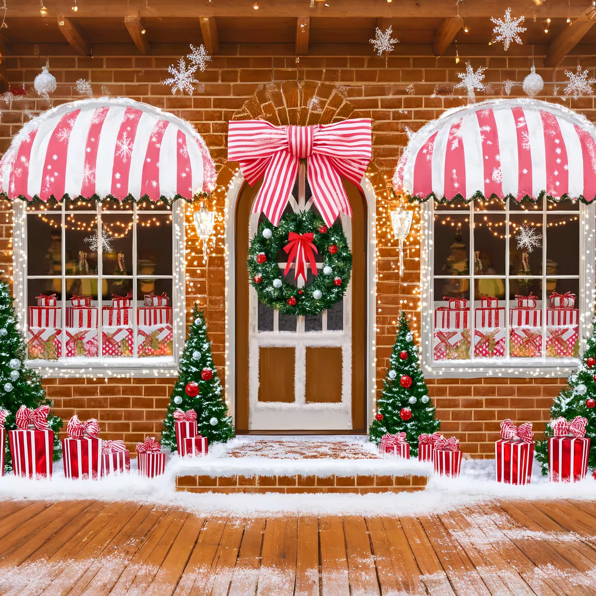 Weihnachtsmann Werkstatt Hintergrund Zuckerstange Geschenk Schaufenster Weihnachten Fotohintergründe LXX58-71