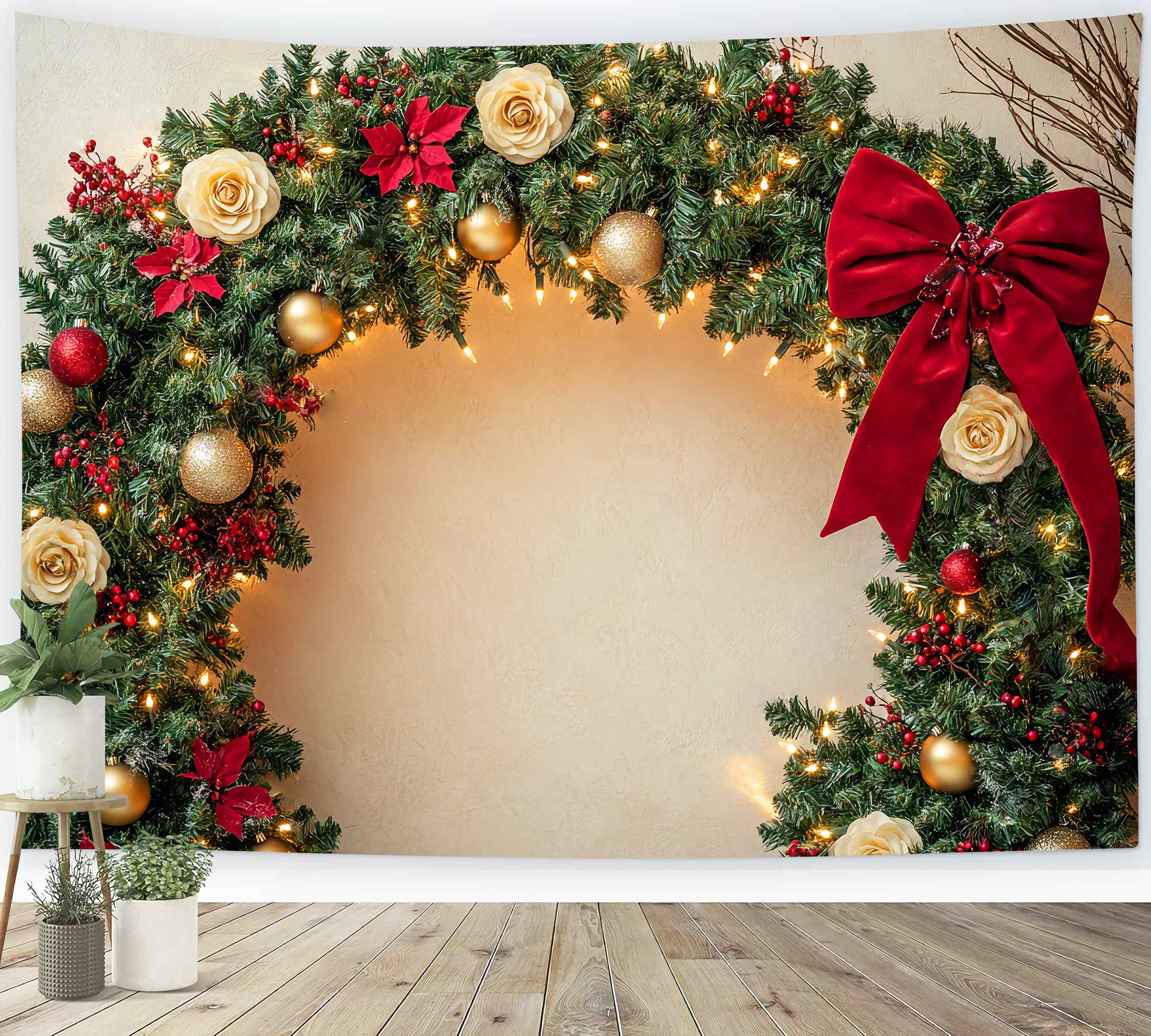 Weihnachten Wandhintergrund Gold Rose Girlande Wandbogen Weihnachtsfotohintergrund LXX58-72