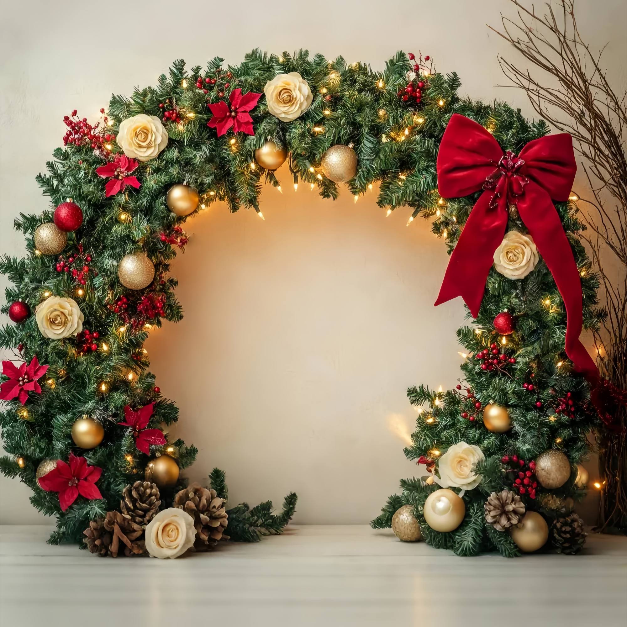 Weihnachten Wandhintergrund Gold Rose Girlande Wandbogen Weihnachtsfotohintergrund LXX58-72