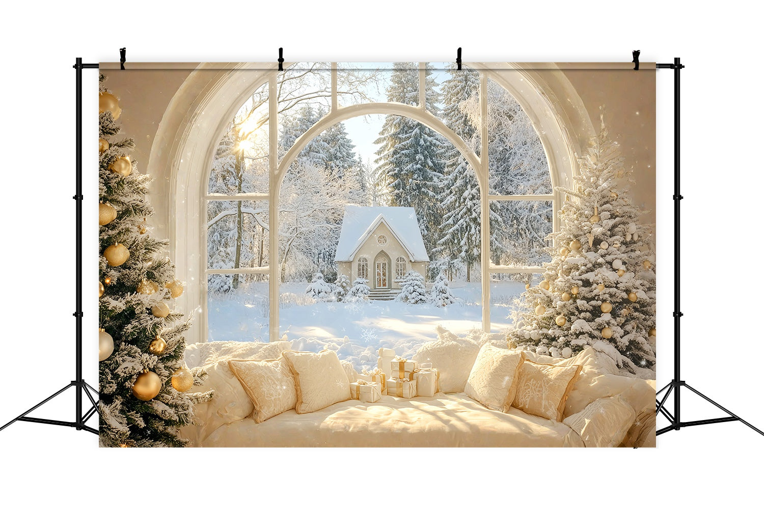 Weihnachten Hintergrund Fotografie Golden Winter Cottage Fenster Weihnachten Fotografie Backdrops LXX58-73
