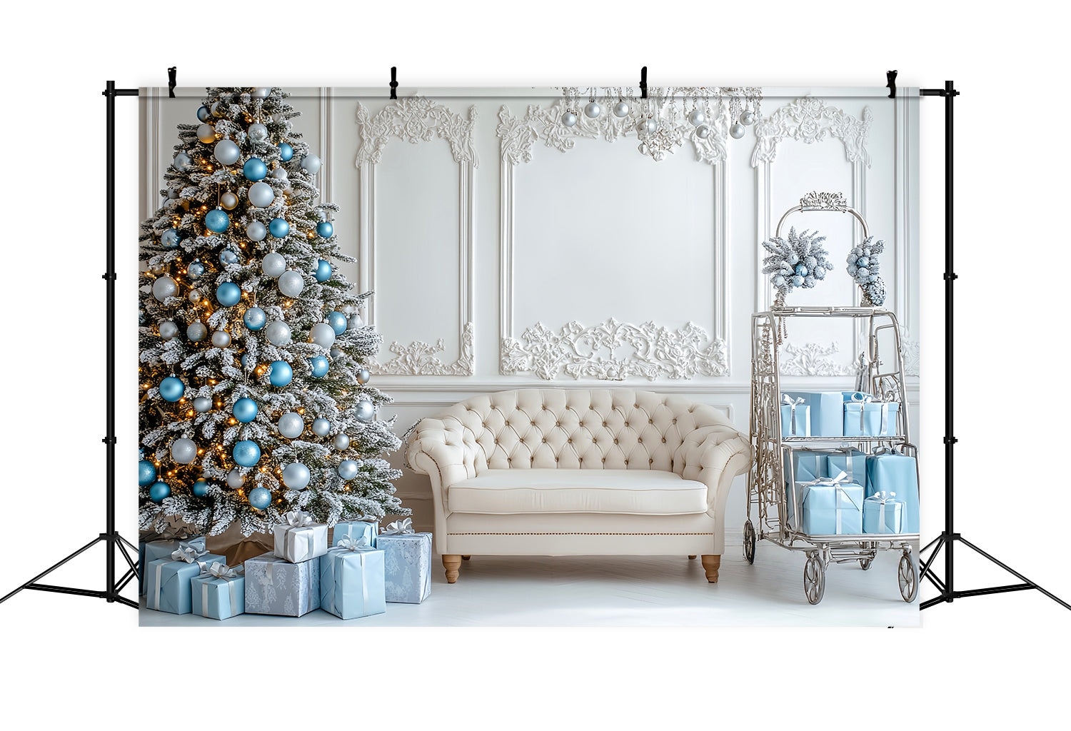 Weihnachten Wand Foto Hintergrund Icy Blue Ornament Lounge Zimmer Professionelle Weihnachten Backdrops LXX58-74