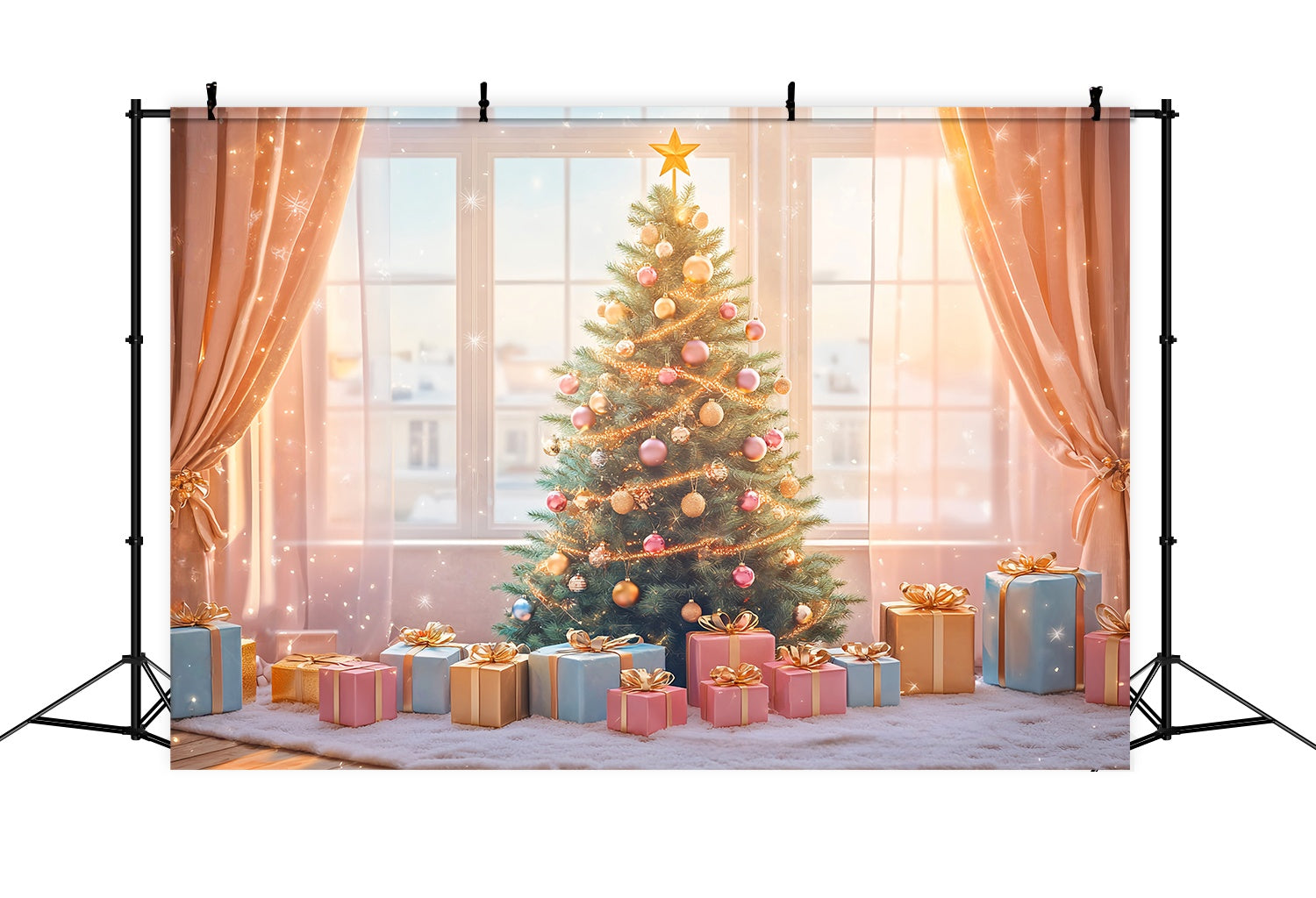 Weihnachtsbaum Foto Hintergrund Golden Glow Geschenk Baum Zimmer Weihnachten Backdrops Verkauf LXX58-75