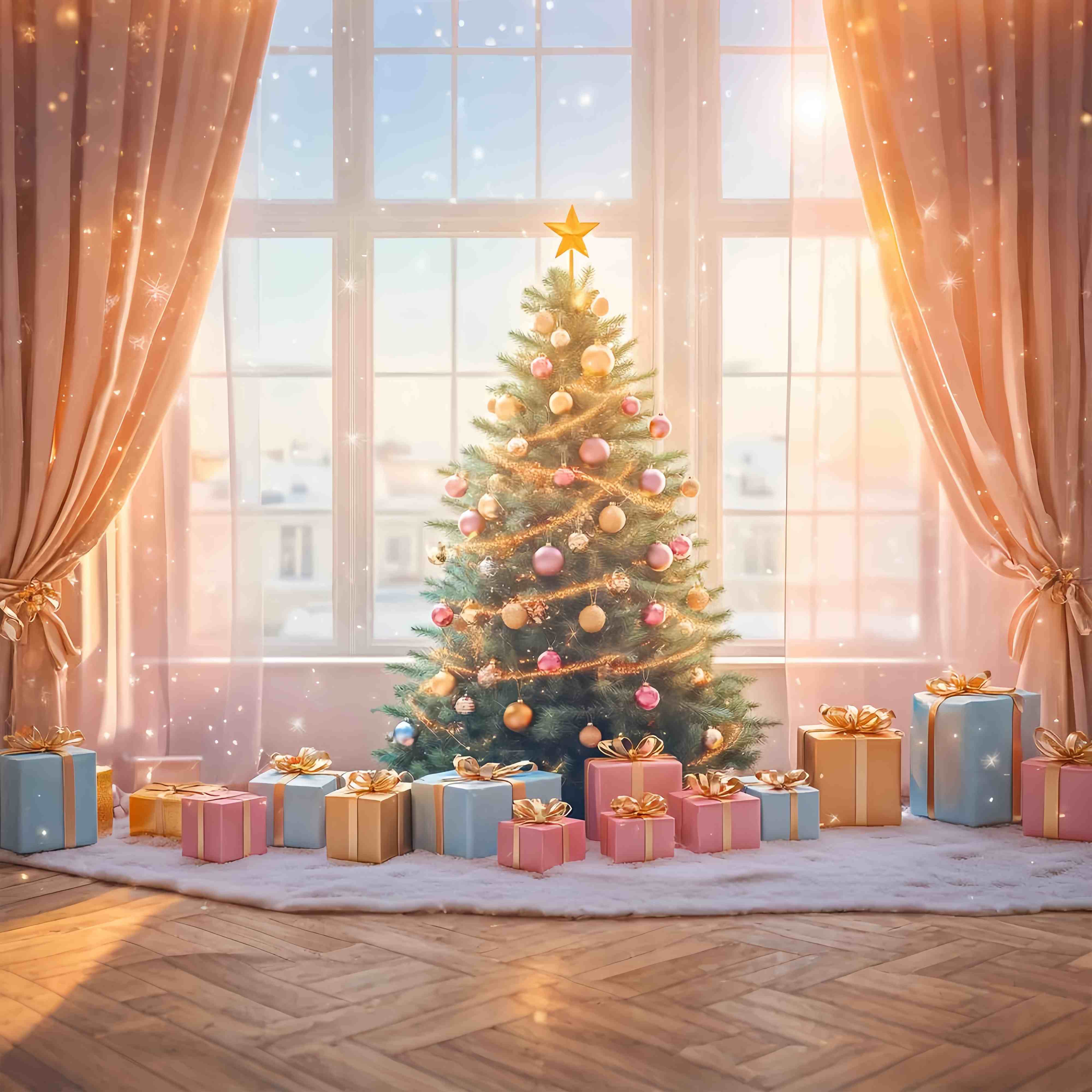 Weihnachtsbaum Foto Hintergrund Golden Glow Geschenk Baum Zimmer Weihnachten Backdrops Verkauf LXX58-75