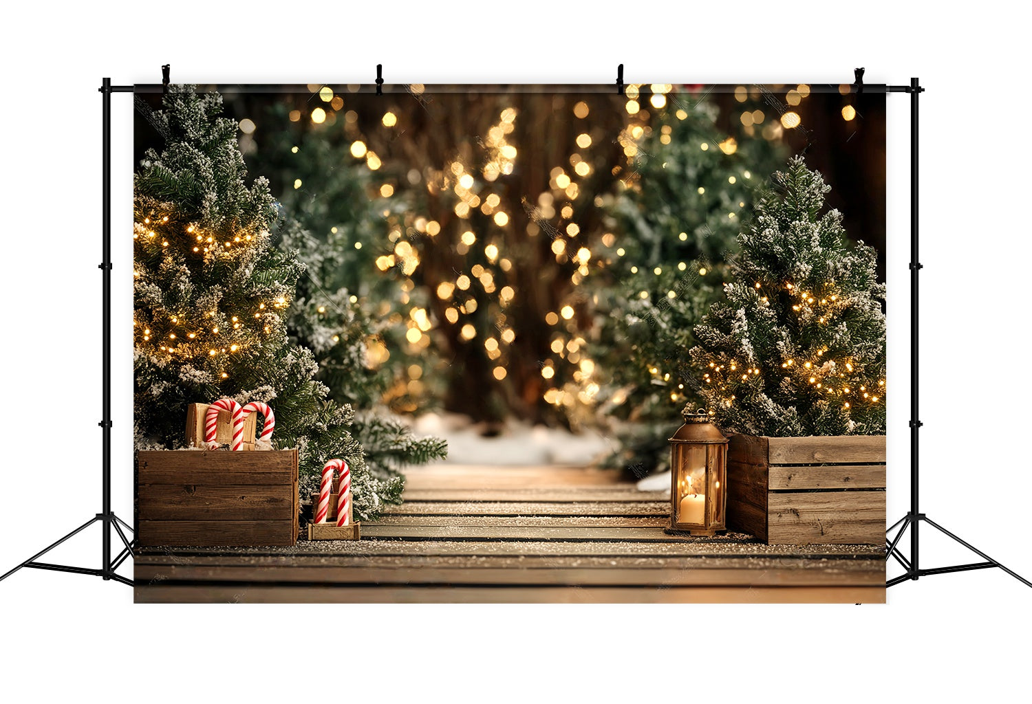 Weihnachtsbaum Foto Hintergrund Snowy Pine Pathway Lichter Weihnachten Fotografie Backdrops LXX58-77
