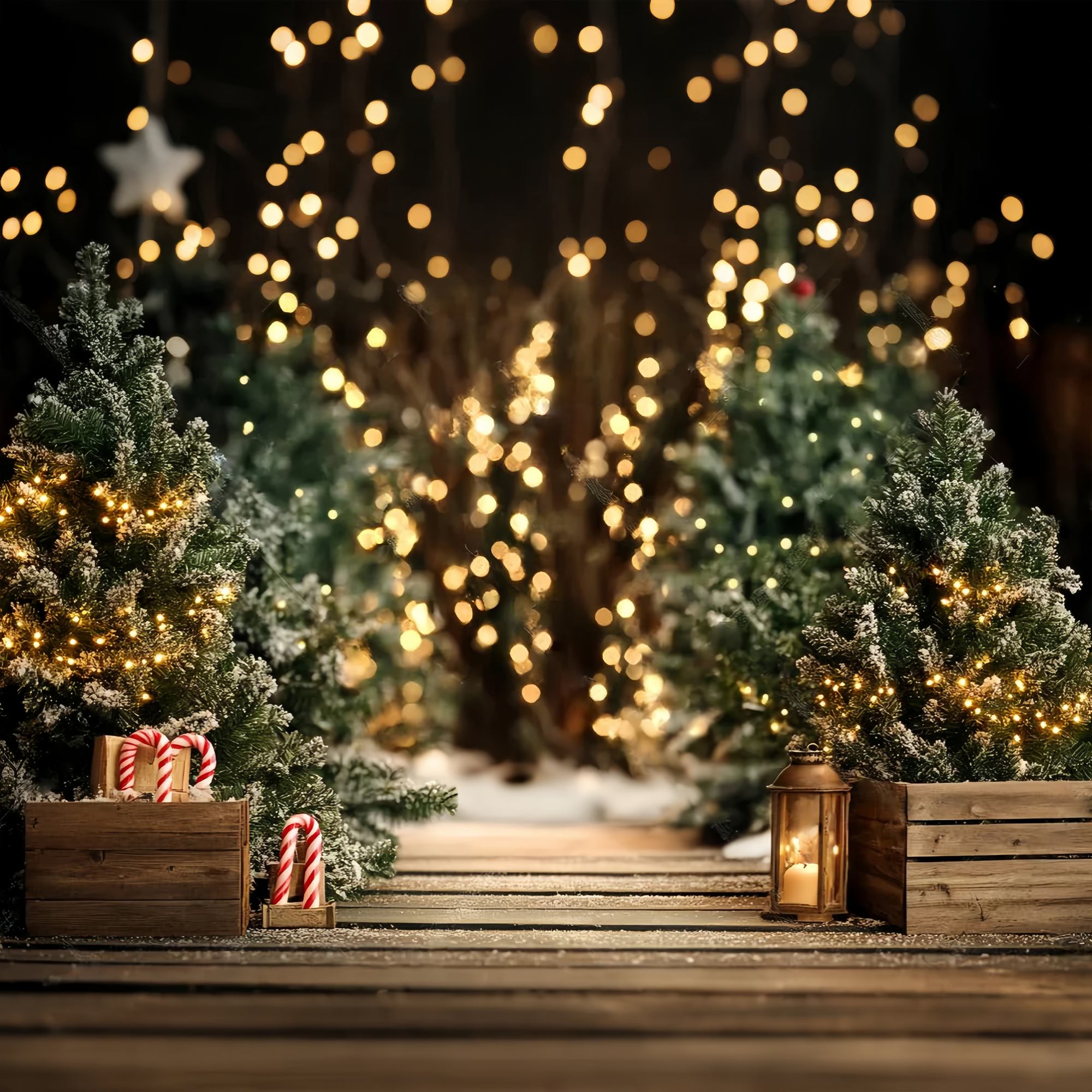 Weihnachtsbaum Foto Hintergrund Snowy Pine Pathway Lichter Weihnachten Fotografie Backdrops LXX58-77