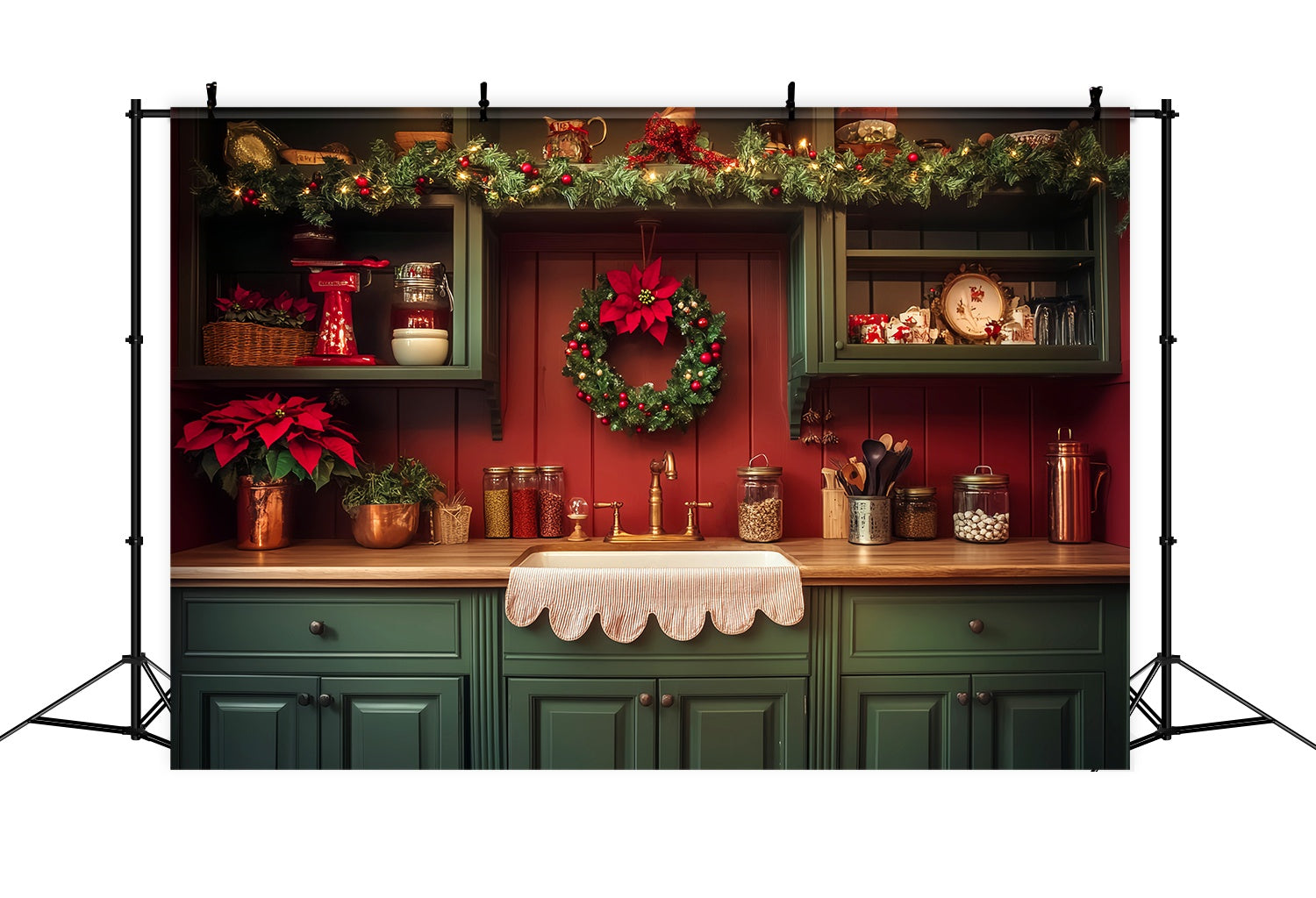 Weihnachten Küche Foto Hintergrund Bauernhaus Girlande Kranz Küche Weihnachten Backdrops LXX58-78