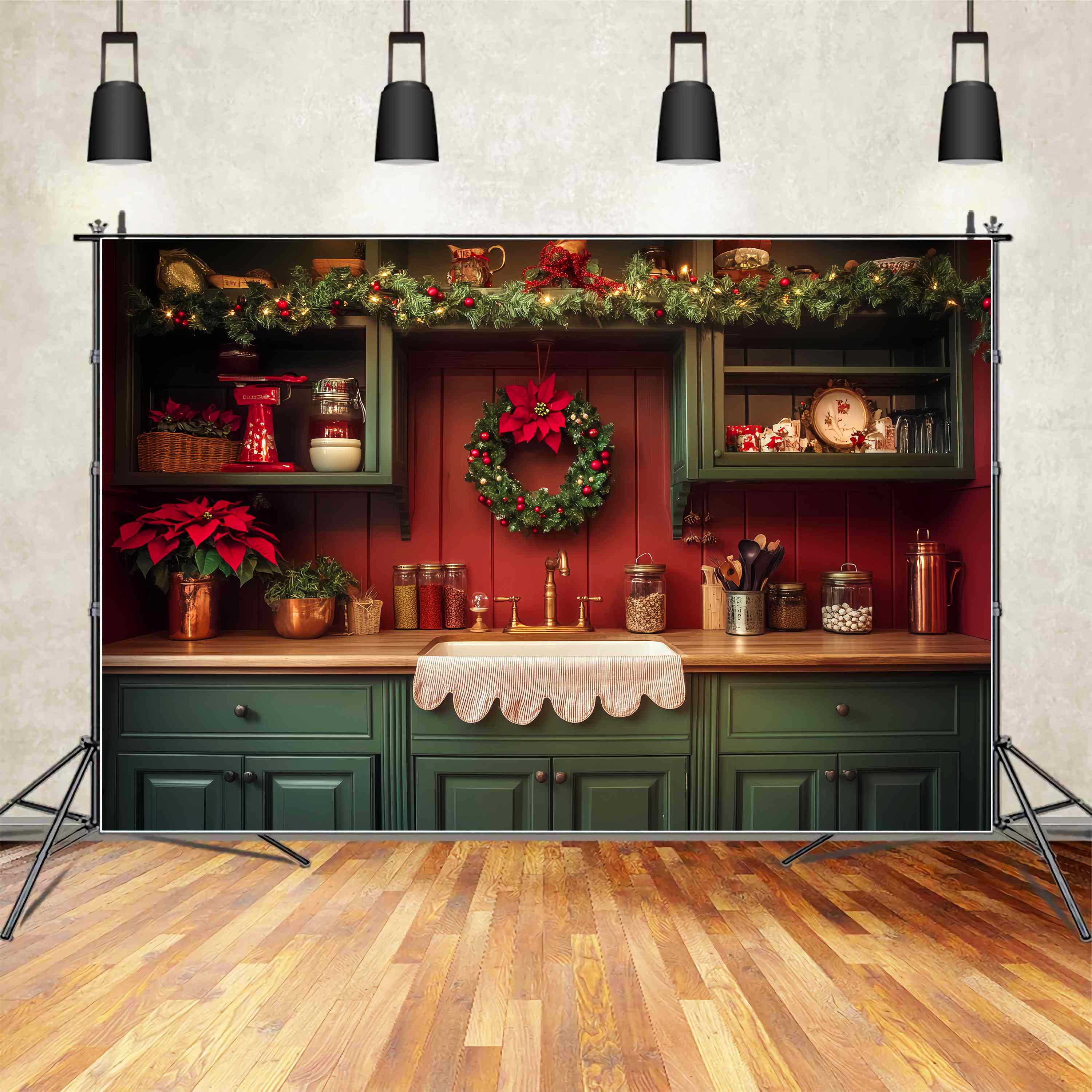 Weihnachten Küche Foto Hintergrund Bauernhaus Girlande Kranz Küche Weihnachten Backdrops LXX58-78