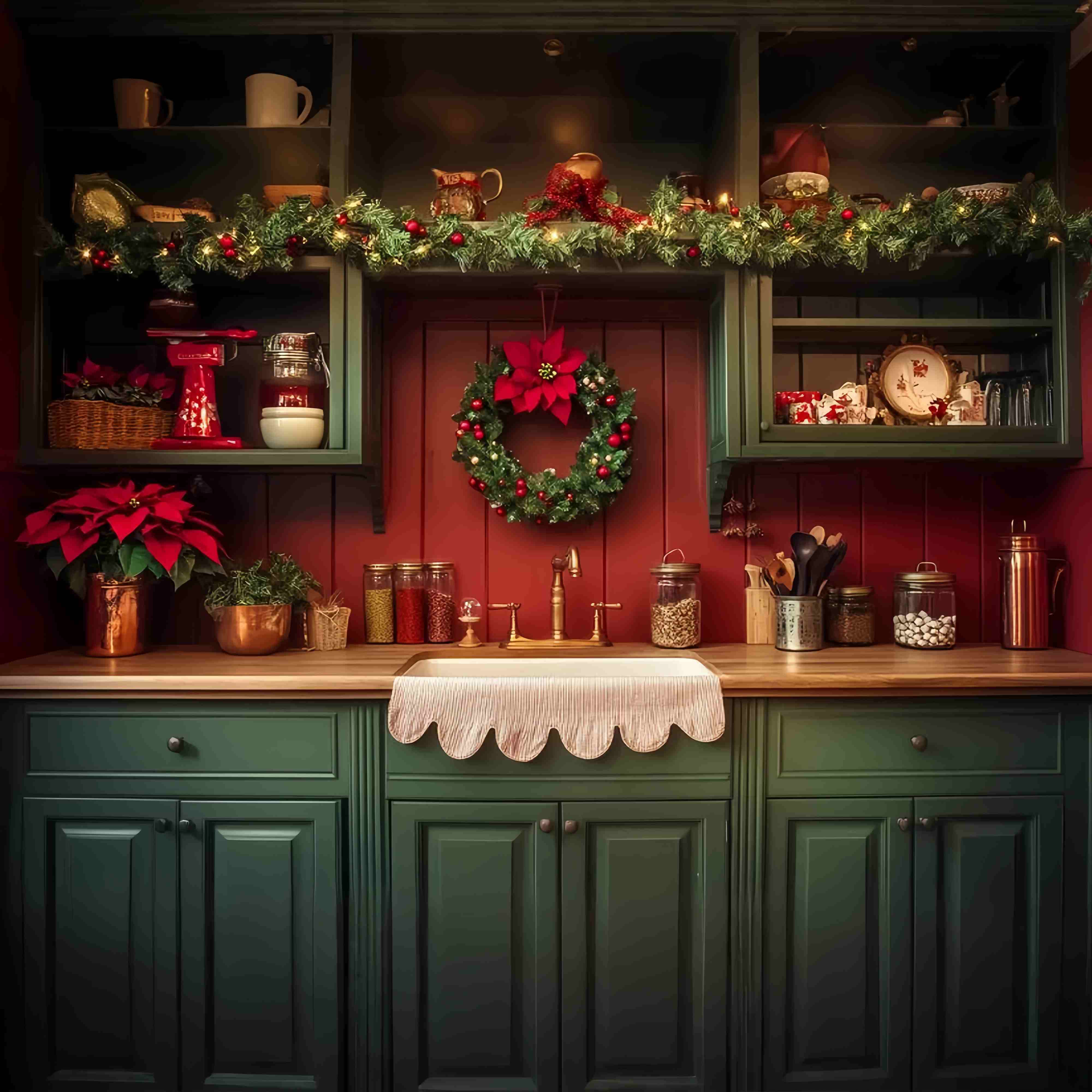 Weihnachten Küche Foto Hintergrund Bauernhaus Girlande Kranz Küche Weihnachten Backdrops LXX58-78