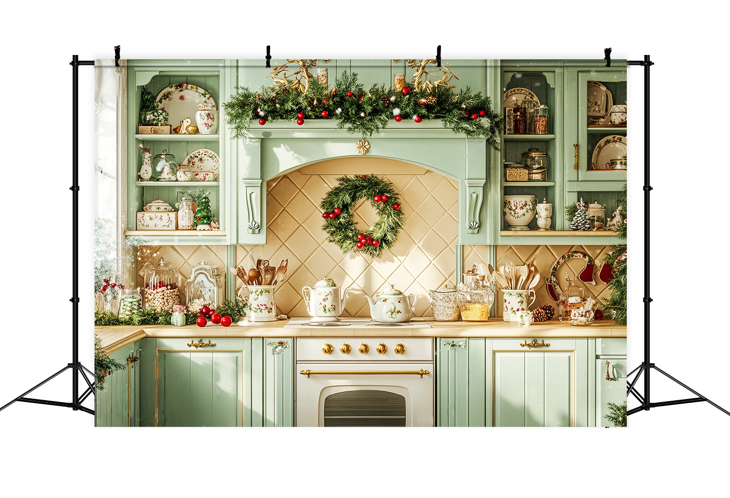 Weihnachten Küche Foto Hintergrund Mintgrün Weihnachten Küche Weihnachten Backdrop LXX58-79