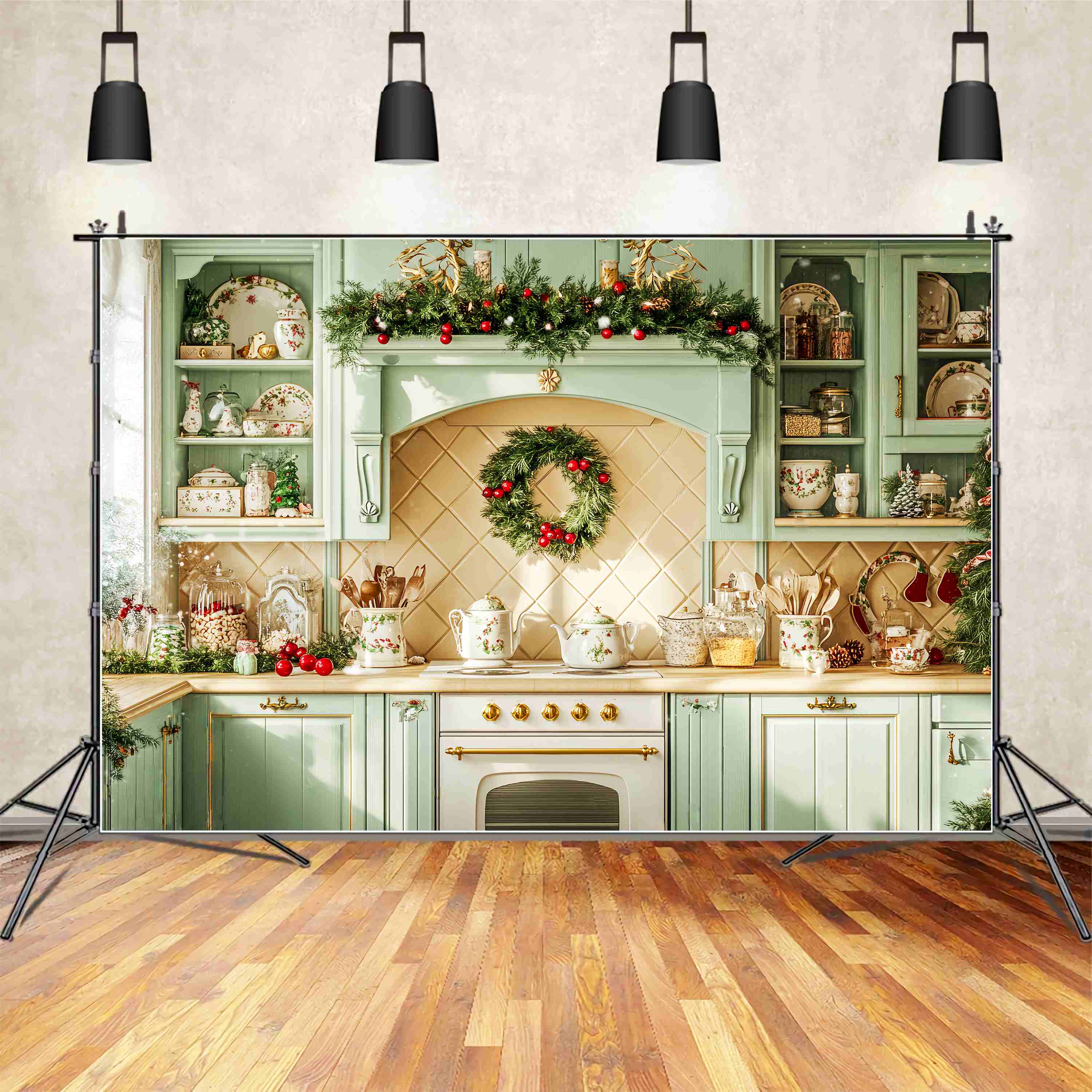 Weihnachten Küche Foto Hintergrund Mintgrün Weihnachten Küche Weihnachten Backdrop LXX58-79