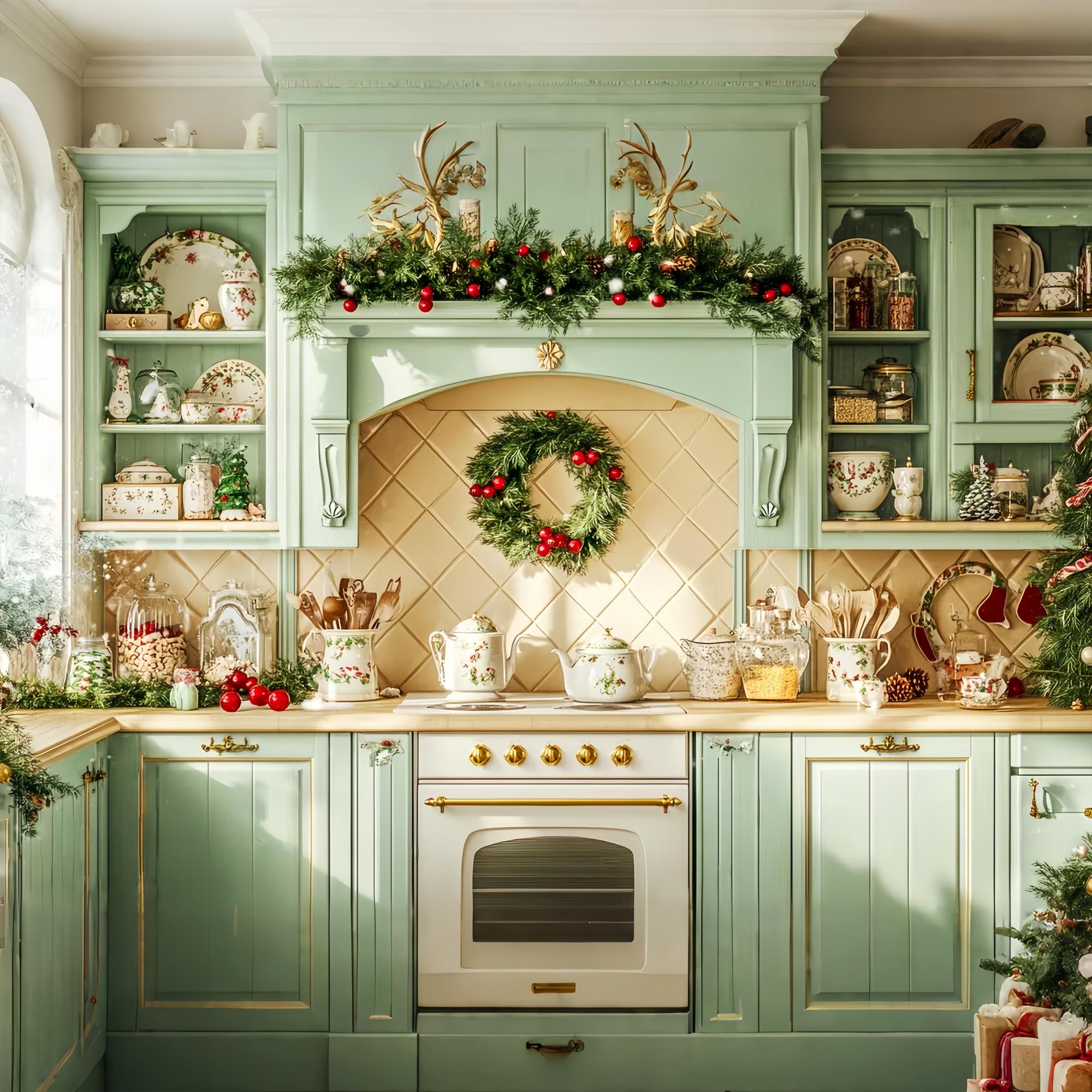 Weihnachten Küche Foto Hintergrund Mintgrün Weihnachten Küche Weihnachten Backdrop LXX58-79