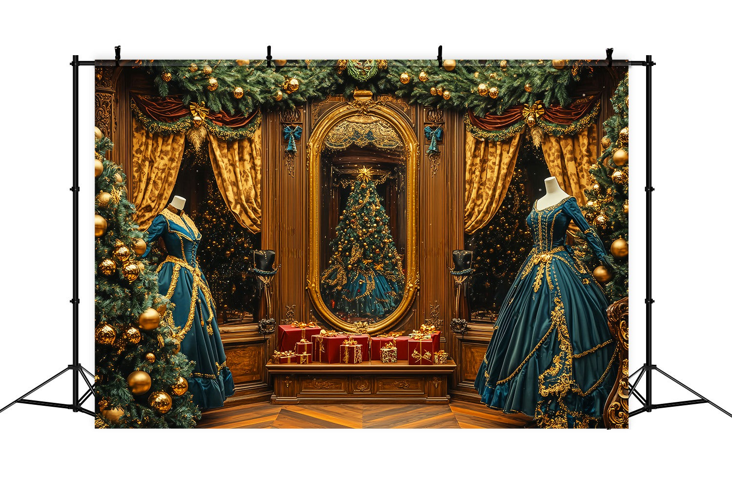 Weihnachten Foto Hintergrund 10x10 Victorian Golden Mirror Ballsaal Weihnachten Fotografie Backdrops LXX58-80