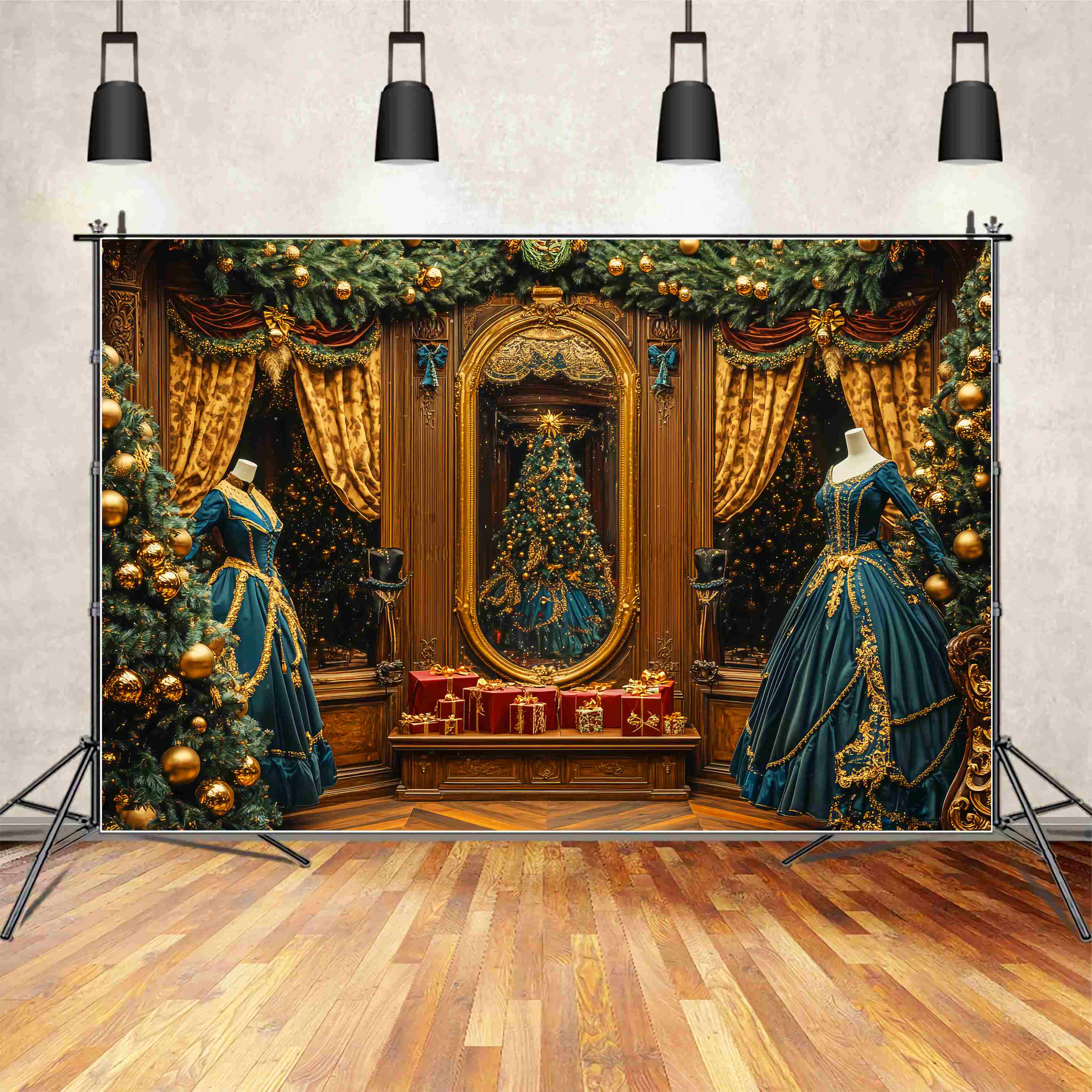 Weihnachten Foto Hintergrund 10x10 Victorian Golden Mirror Ballsaal Weihnachten Fotografie Backdrops LXX58-80