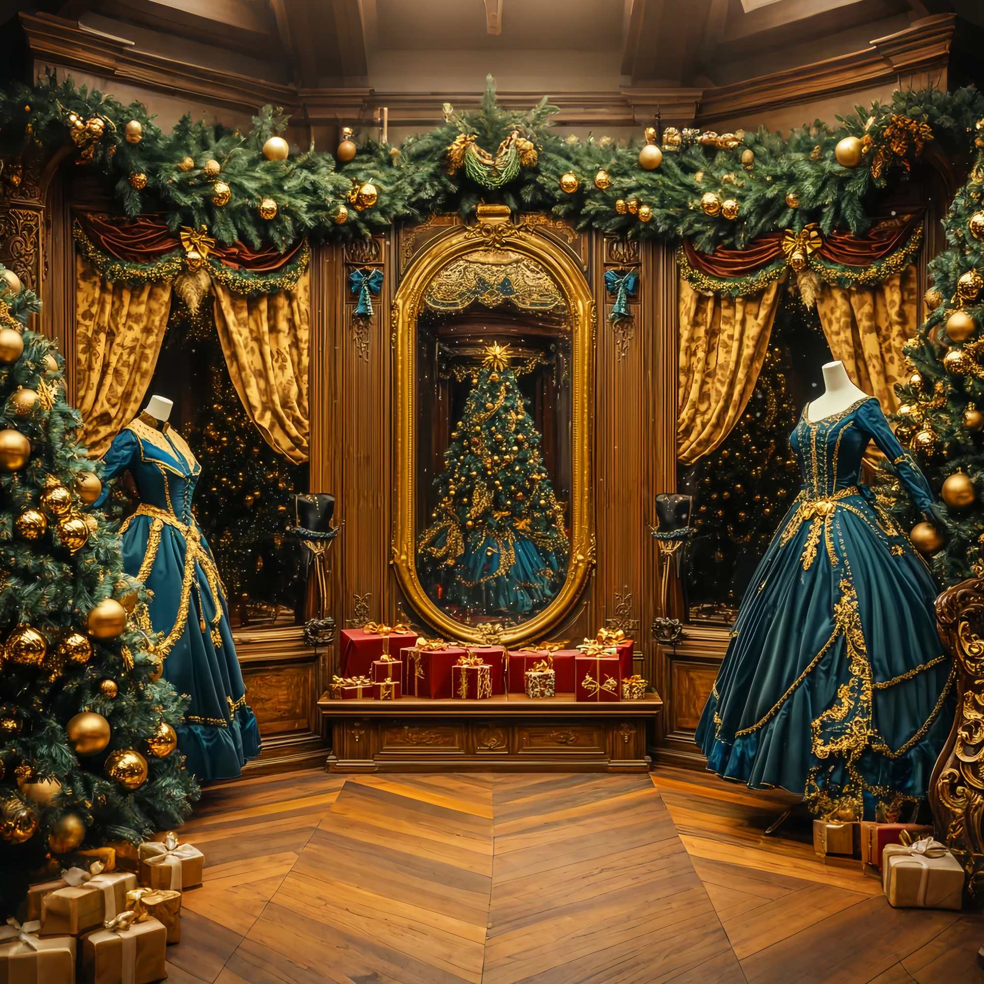 Weihnachten Foto Hintergrund 10x10 Victorian Golden Mirror Ballsaal Weihnachten Fotografie Backdrops LXX58-80
