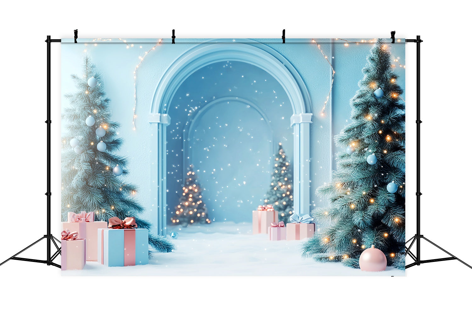 Weihnachten Wandhintergrund Frosty Blue Arch Snow Wonderland Weihnachtshintergründe für Fotografie LXX58-81