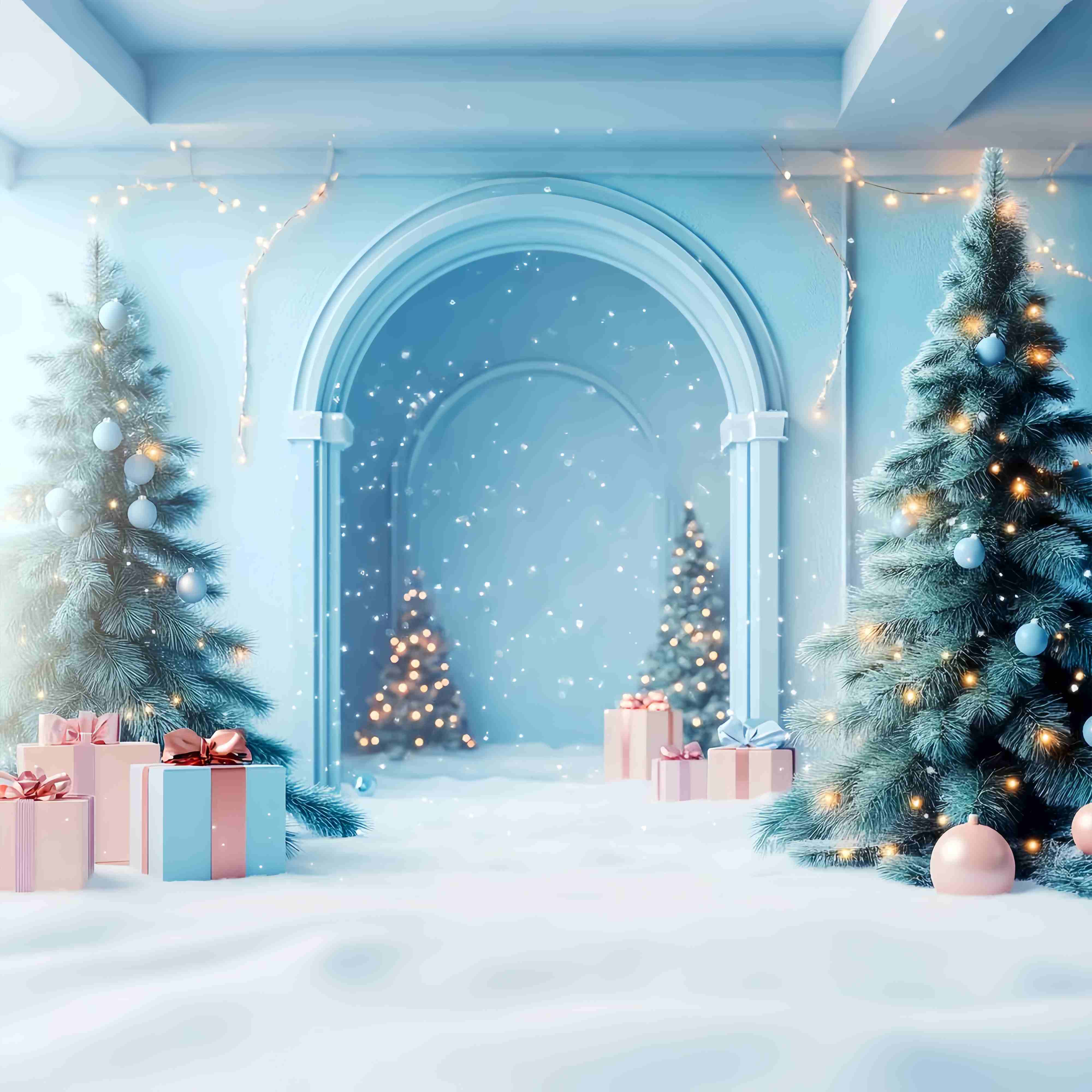 Weihnachten Wandhintergrund Frosty Blue Arch Snow Wonderland Weihnachtshintergründe für Fotografie LXX58-81