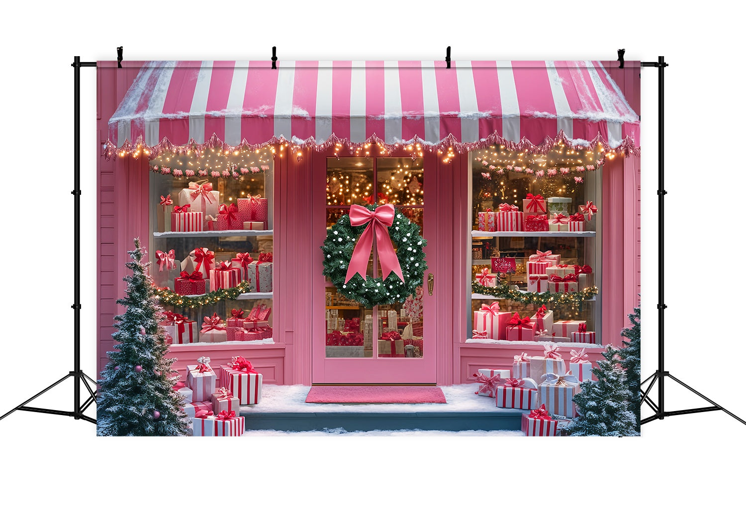 Weihnachtsmann Werkstatt Hintergrund Rosa Candy Stripe Gift Shop Weihnachten Fotohintergründe LXX58-82